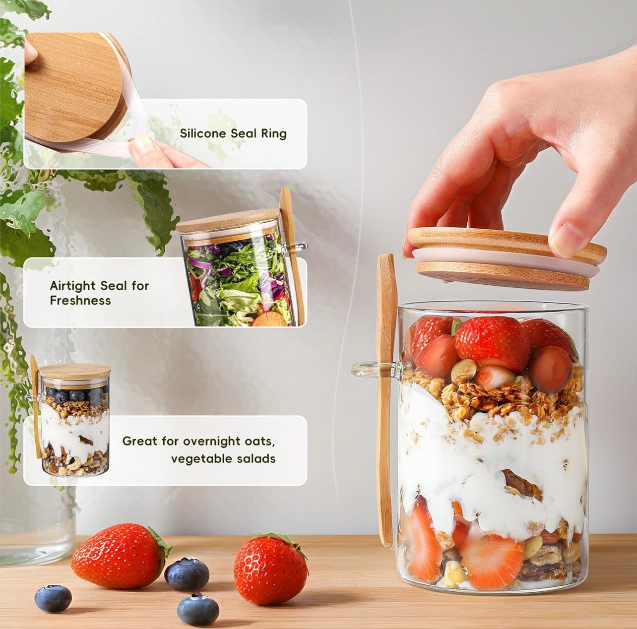 TidyLiving™ Glass Meal Prep Jar Set with Bamboo Lids & Spoons