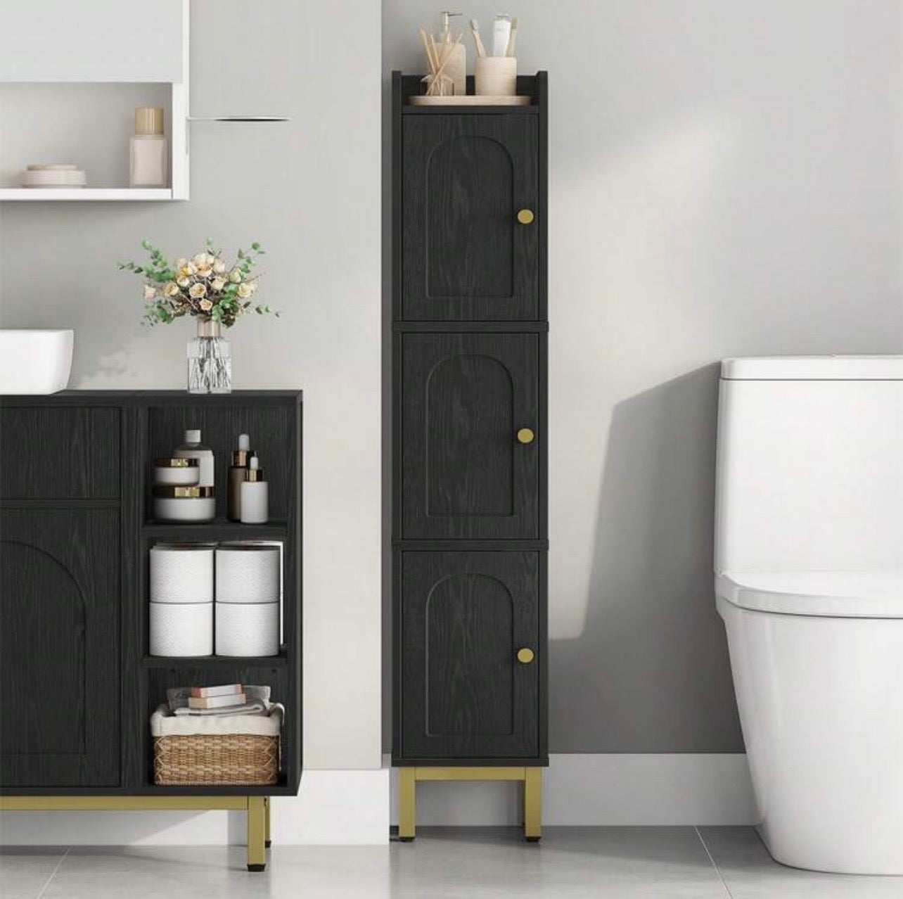 TidyLiving™ Slim Bathroom Storage Cabinet – 3-Door Freestanding Narrow Linen & Toilet Organizer
