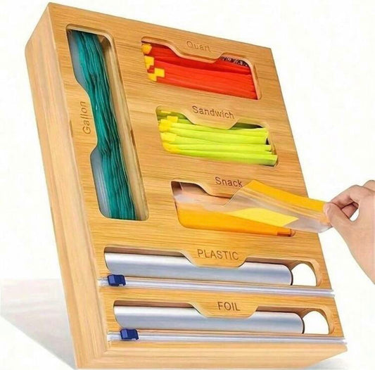 TidyLiving™ 6-in-1 Bamboo Bag Organizer & Wrap Dispenser