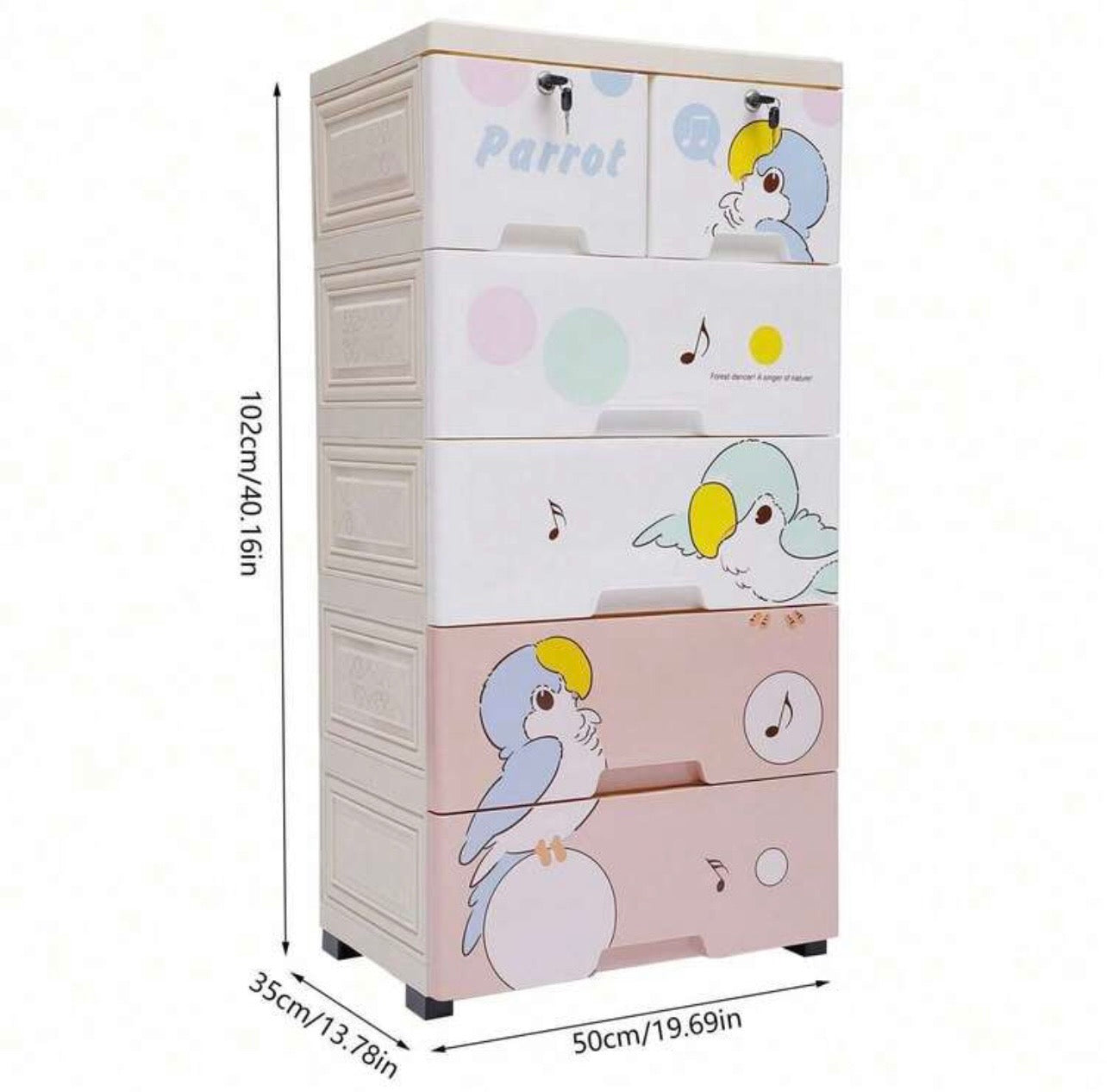 TidyLiving™ KidsLock Storage Dresser – 5 Drawer Plastic Organizer Cabinet with Lockable Top Drawers