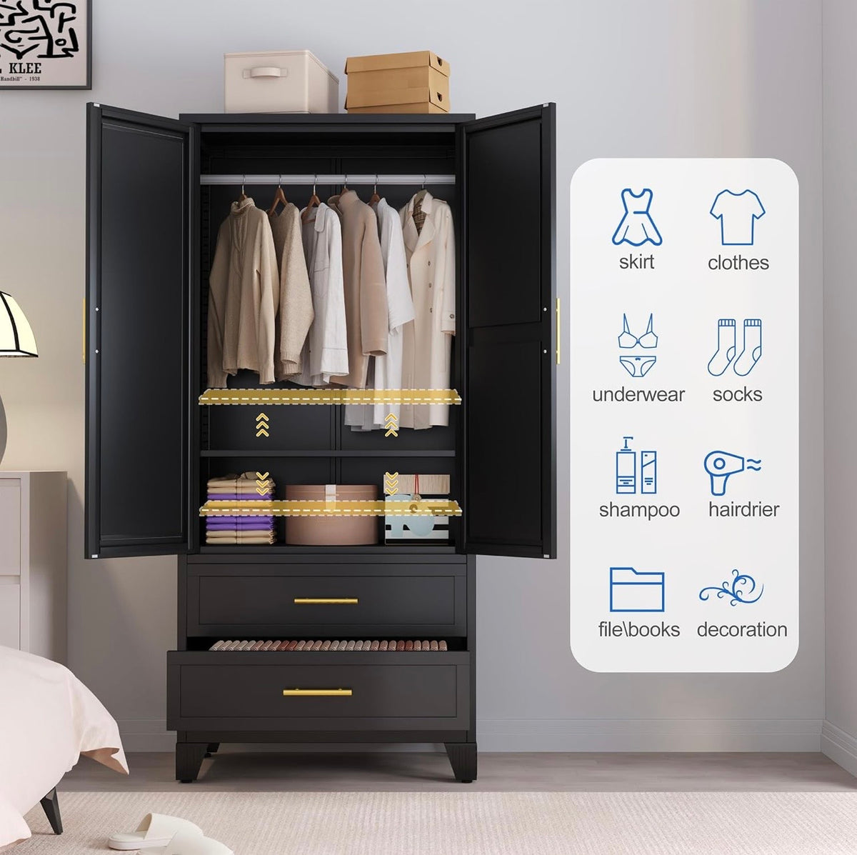 TidyLiving™ Aurelia 71” Freestanding Wardrobe with Adjustable Shelving & Hanging Rail