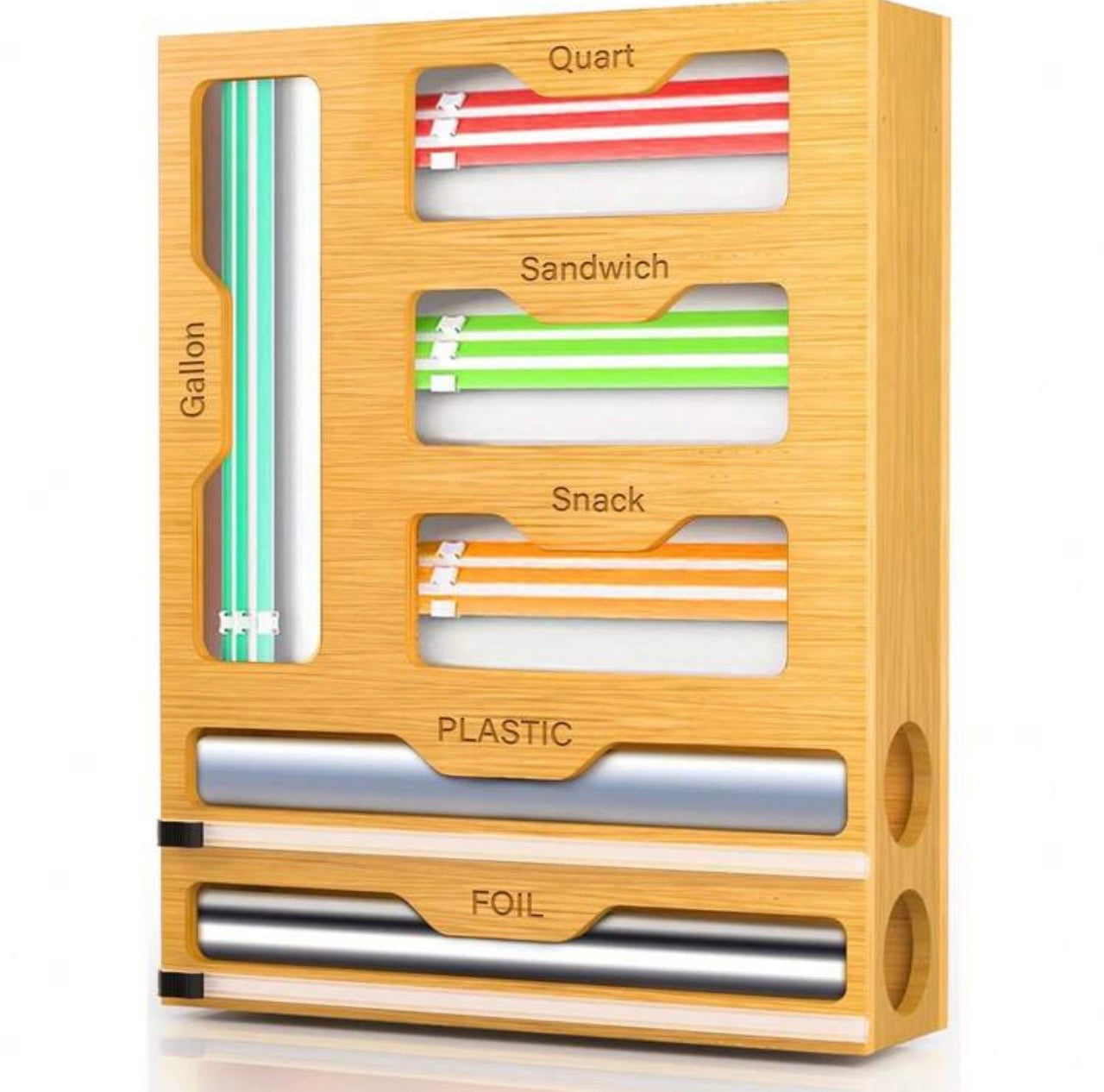 TidyLiving™ 6-in-1 Bamboo Bag Organizer & Wrap Dispenser