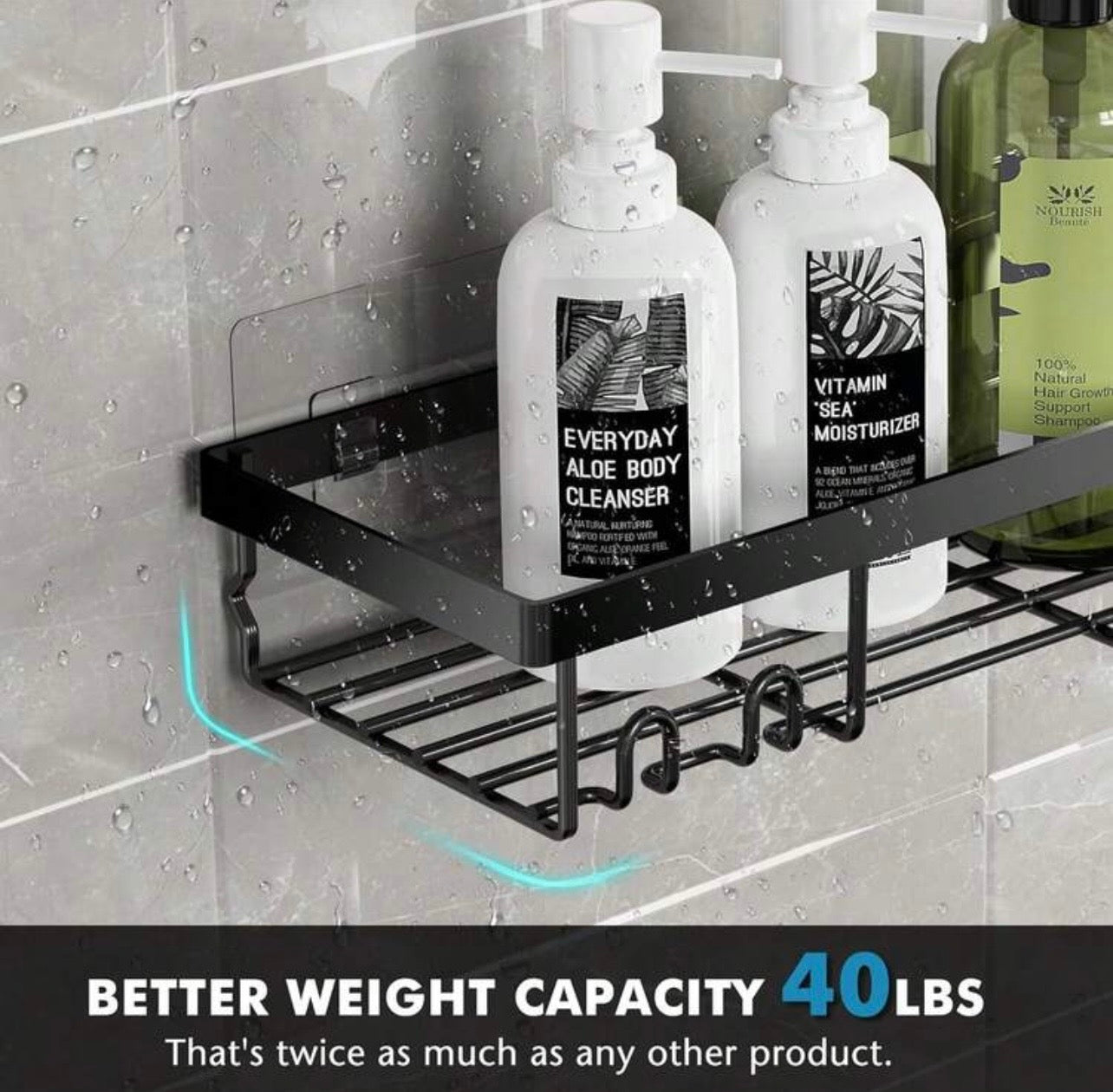 TidyLiving™ 5-Piece Adhesive Shower Caddy Set – Rustproof Bathroom Organizer with Soap Holder & Hooks, No Drilling Required