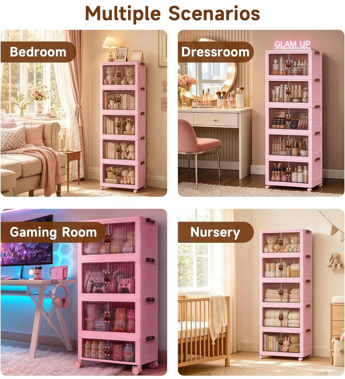 TidyLiving™ Foldable Stackable Storage Cabinet with Doors & Wheels