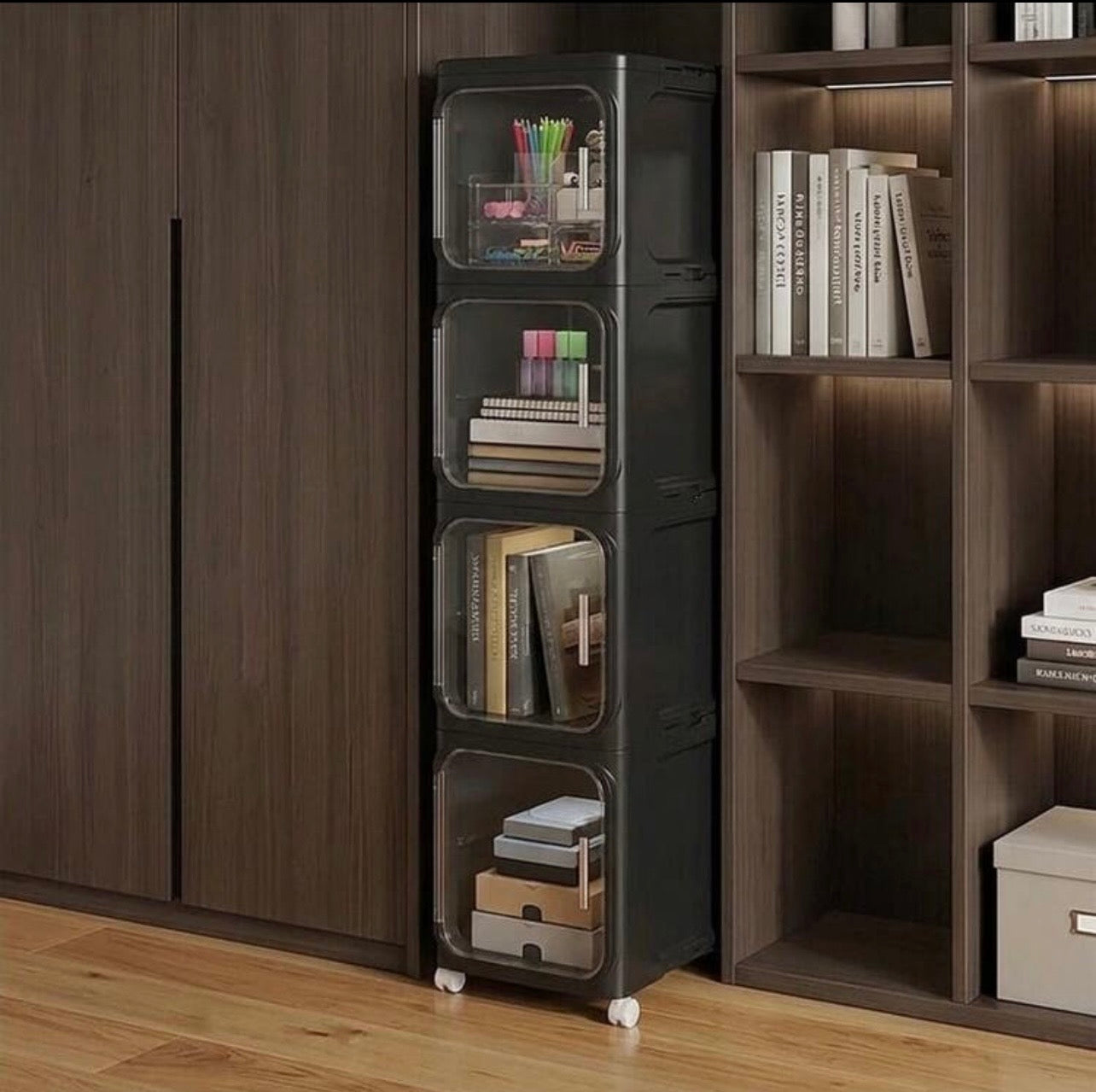 TidyLiving™ 4-Tier Slim Storage Cabinet with Clear Doors & Wheels