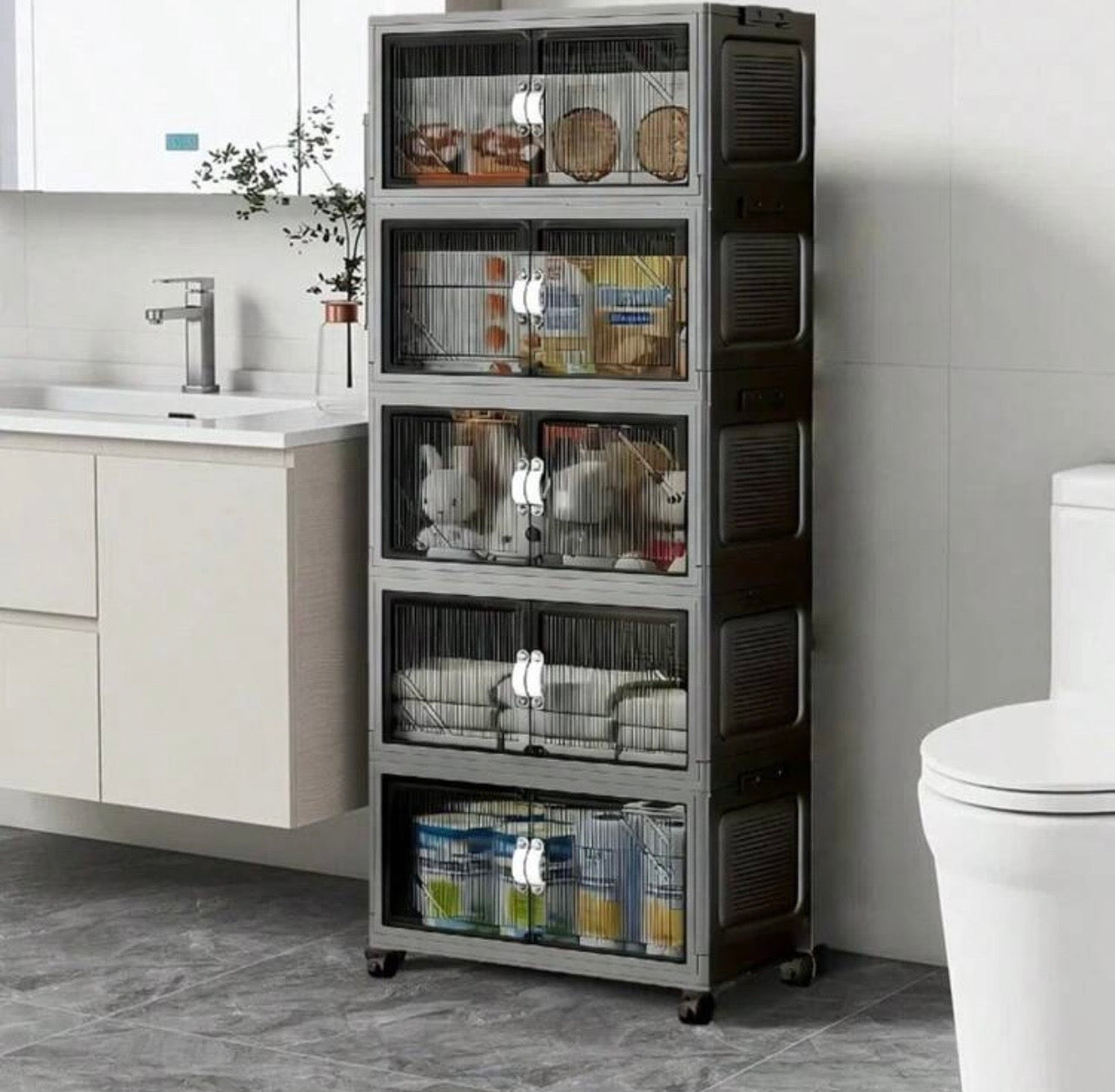 TidyLiving™ Extra Large Foldable Storage Cabinet – Stackable Organizer with Doors & Wheels