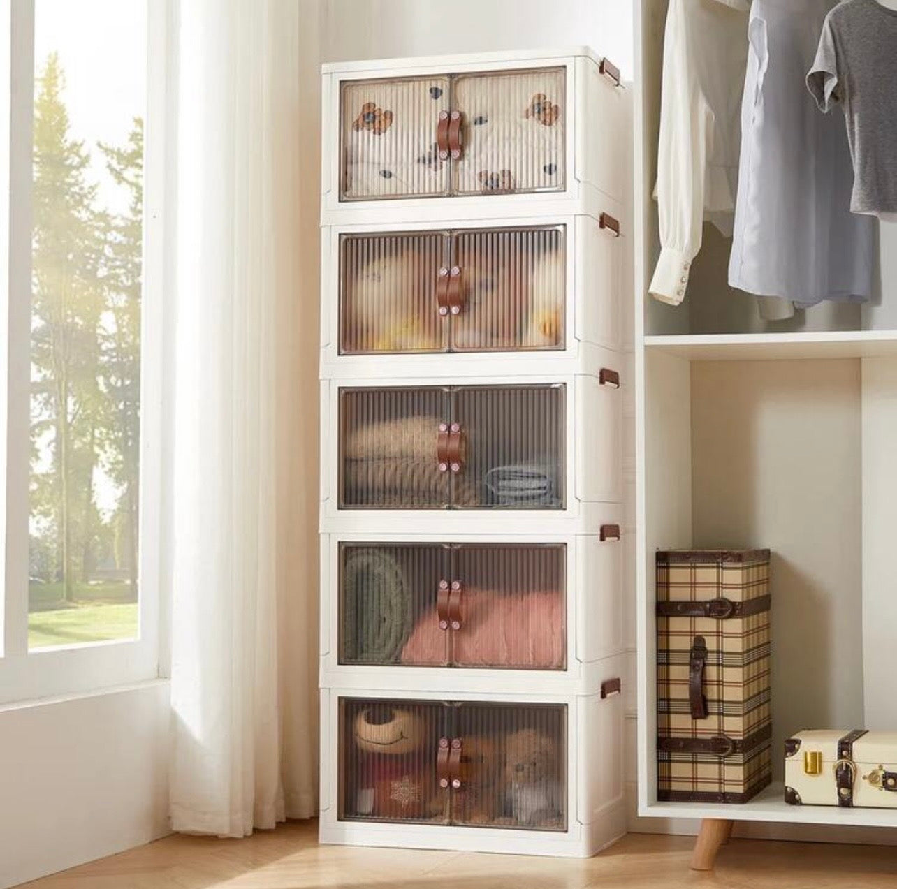 TidyLiving™ Extra Large Foldable Storage Cabinet – Stackable Organizer with Doors & Wheels