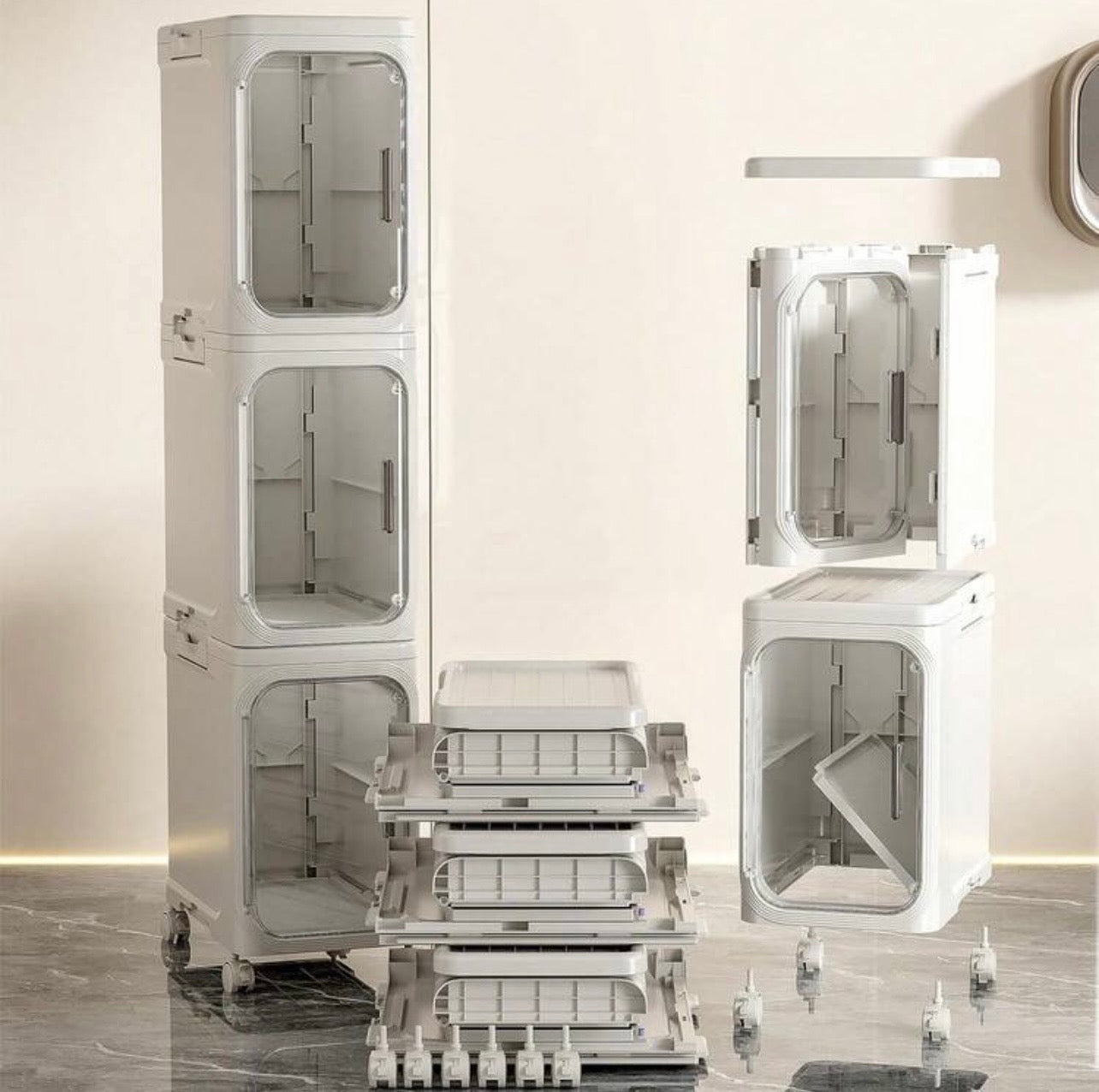 TidyLiving™ 4-Tier Slim Storage Cabinet with Clear Doors & Wheels