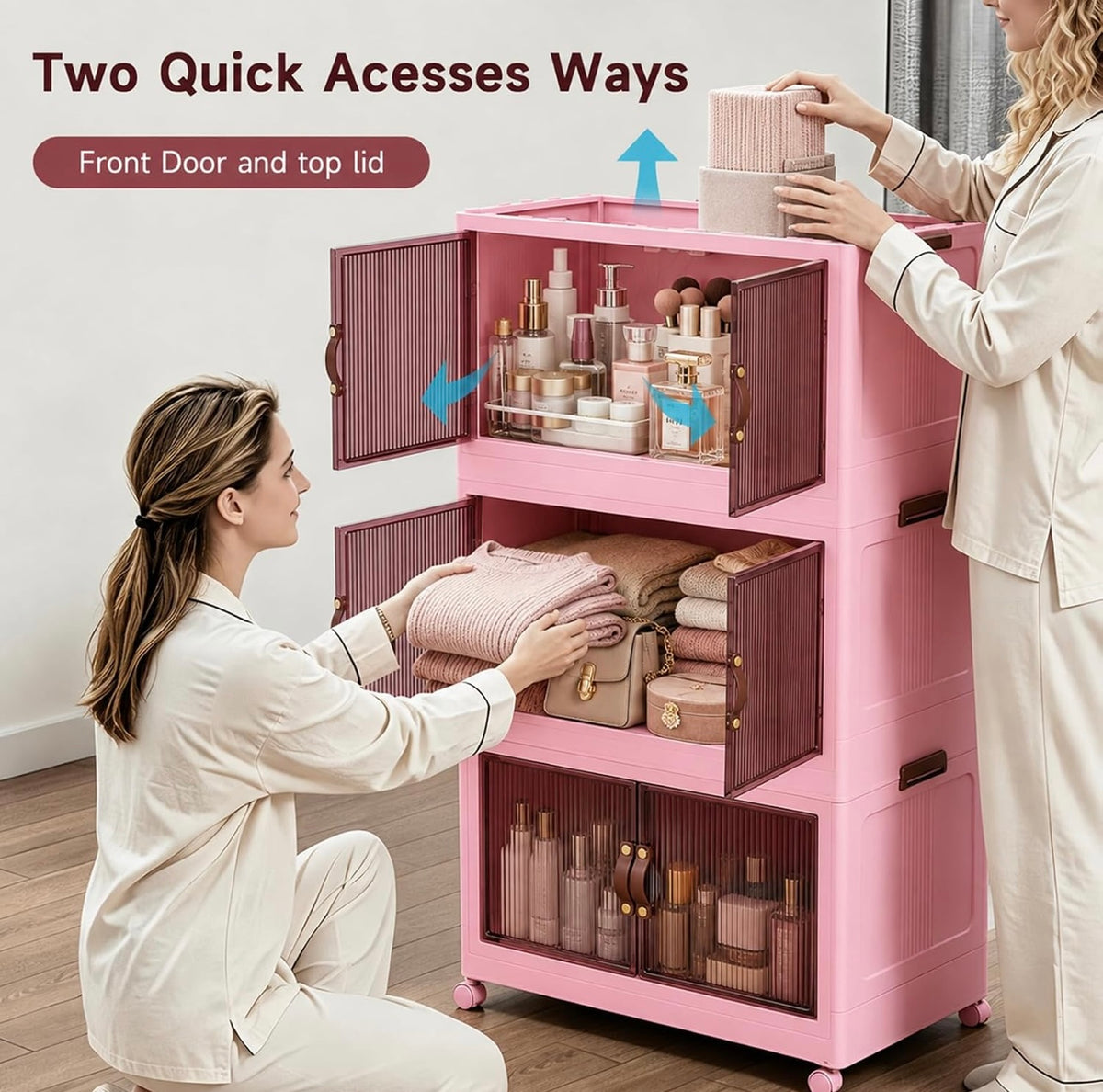 TidyLiving™ Foldable Stackable Storage Cabinet with Doors & Wheels