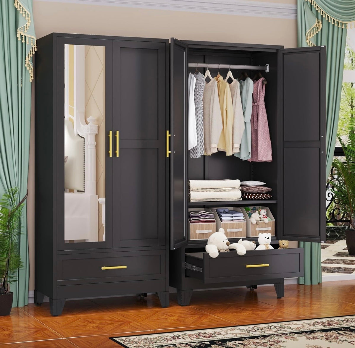 TidyLiving™ Aurelia 71” Freestanding Wardrobe with Adjustable Shelving & Hanging Rail