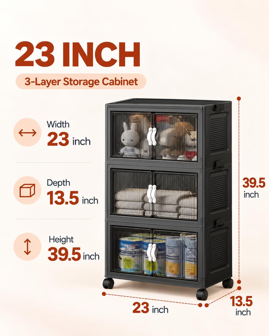 TidyLiving™ Foldable Stackable Storage Cabinet with Doors & Wheels