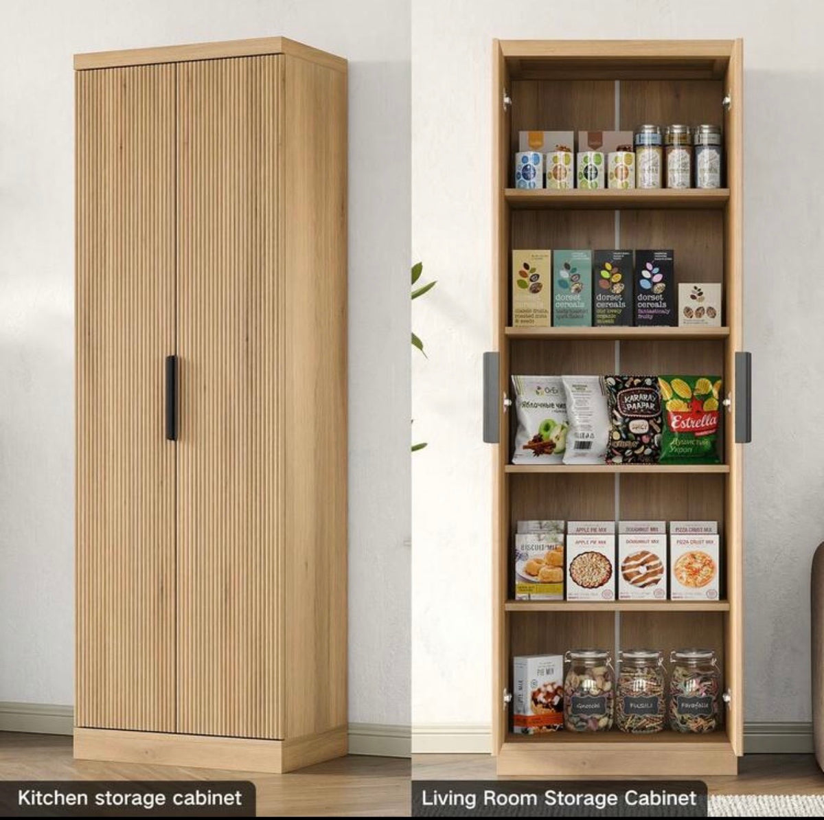 TidyLiving™ 71" Fluted Tall Storage Cabinet with Adjustable Shelves