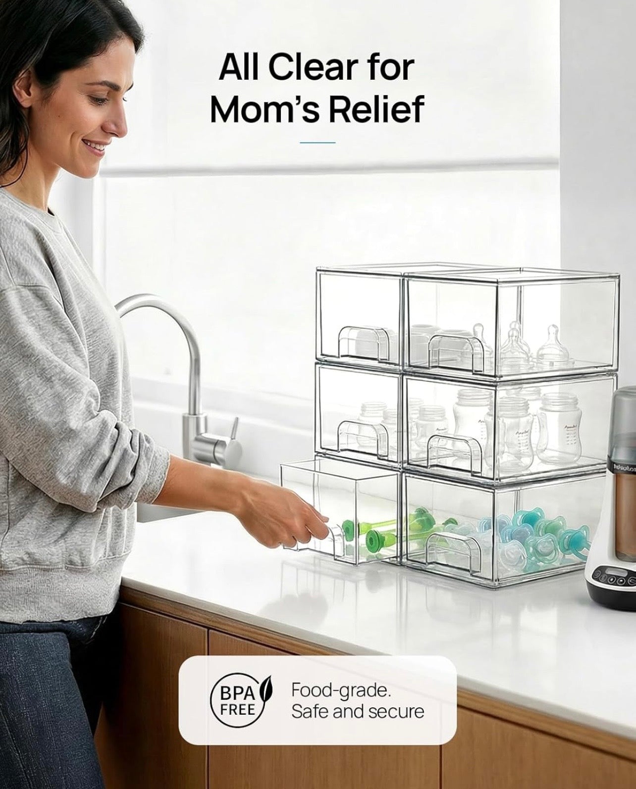 TidyLiving™ Stackable Clear Acrylic Storage Drawers – Modular Organizer Bins for Bathroom, Vanity, Kitchen & Pantry