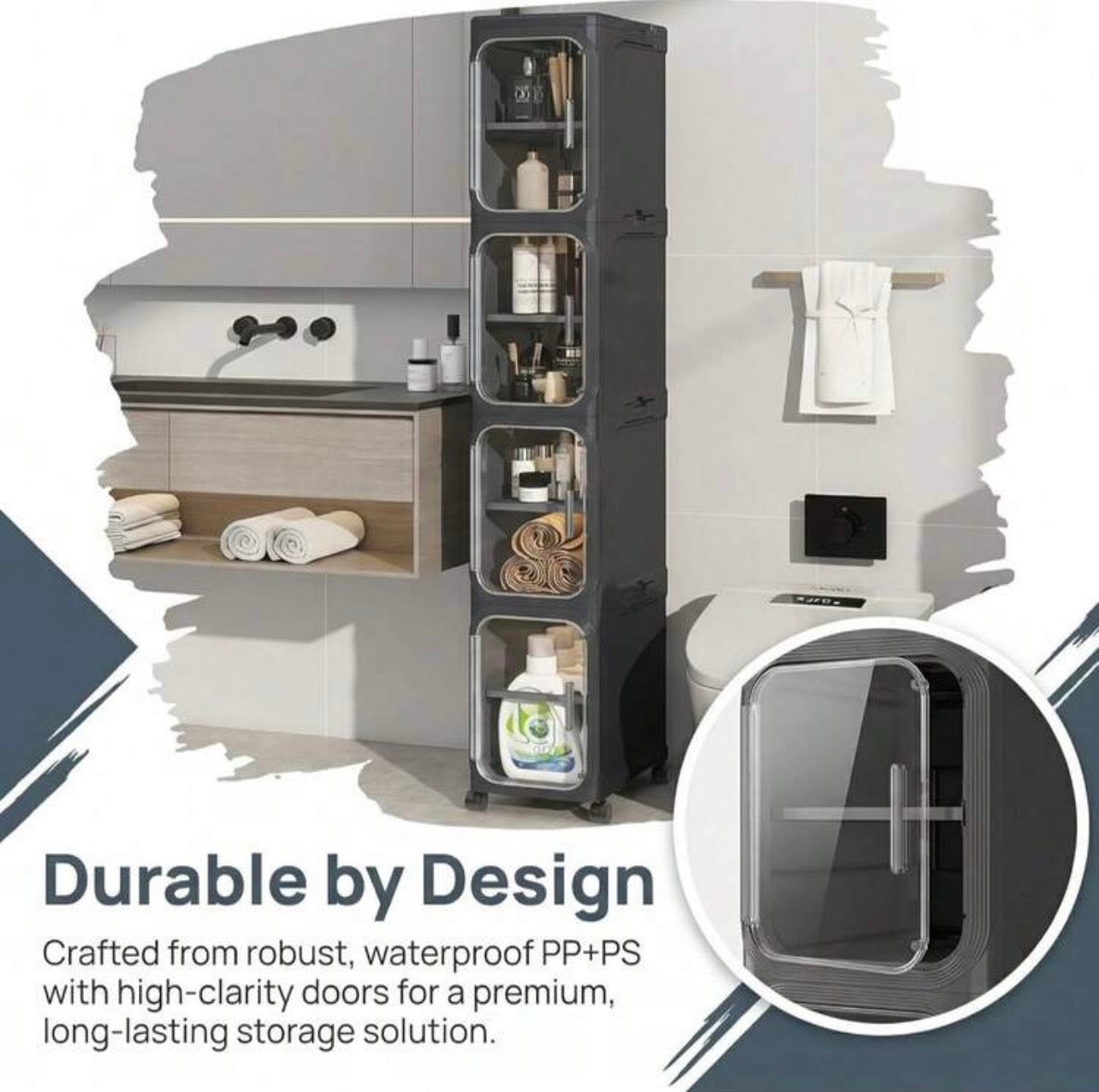 TidyLiving™ Premium Slim Storage Cabinet with Clear Doors & Wheels
