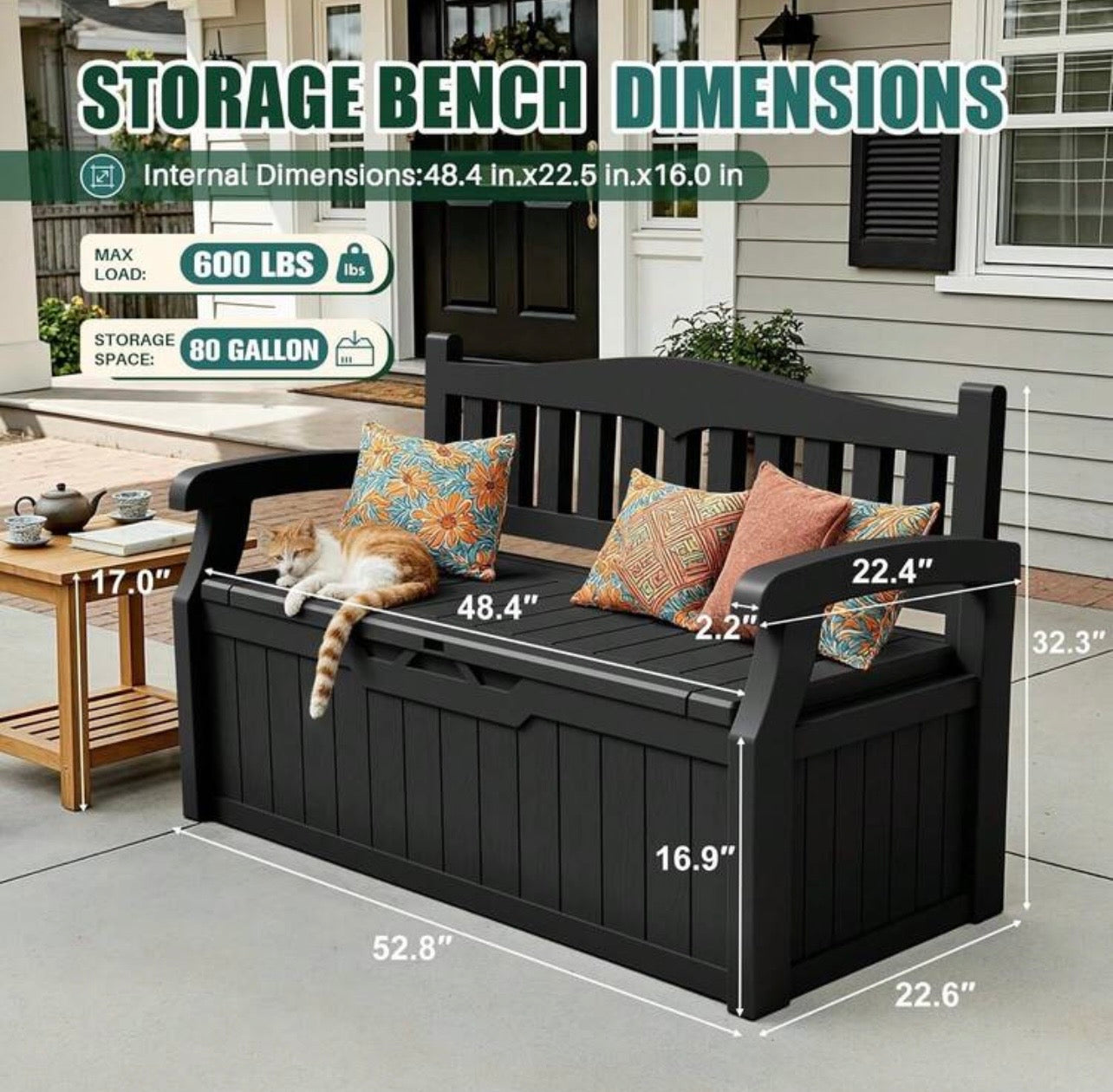 TidyLiving™ Outdoor Storage Bench – 80 Gallon Lockable Patio Storage Seat