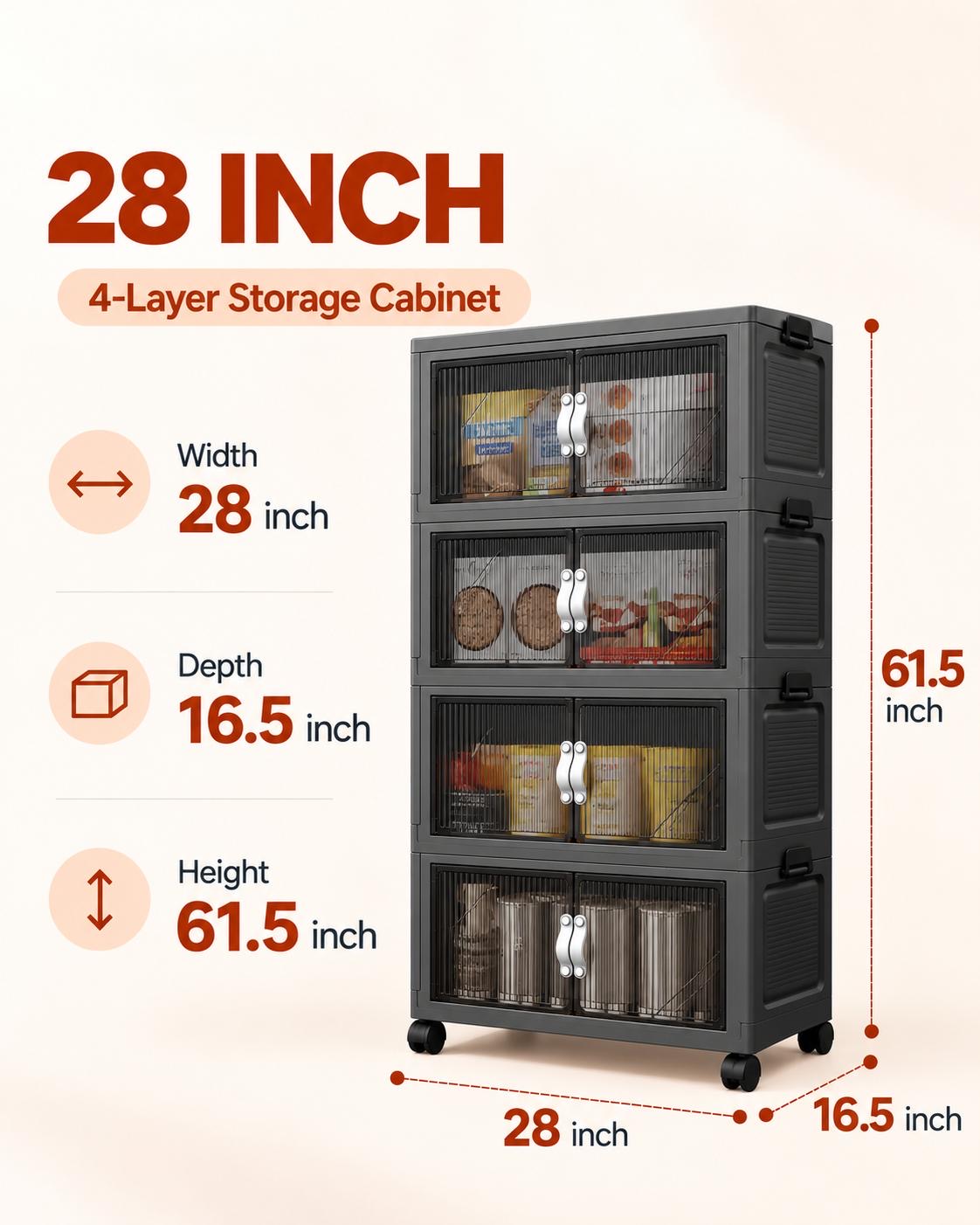 TidyLiving™ Foldable Stackable Storage Cabinet with Doors & Wheels