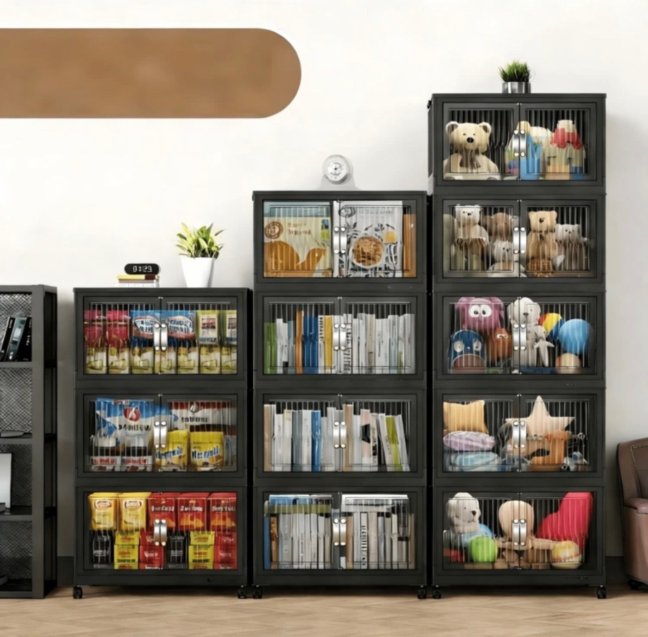 TidyLiving™ Extra Large Foldable Storage Cabinet – Stackable Organizer with Doors & Wheels