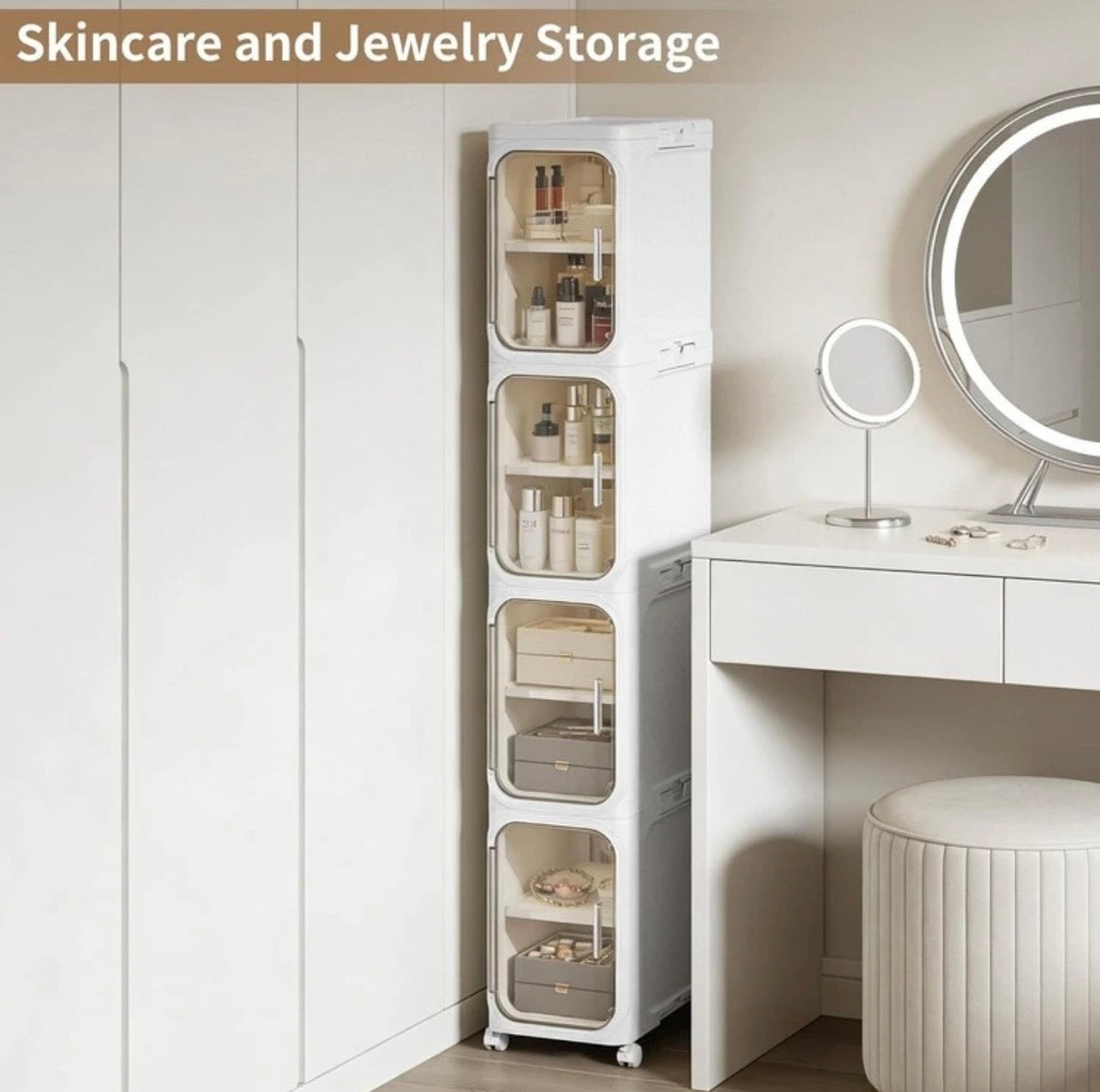 TidyLiving™ Premium Slim Storage Cabinet with Clear Doors & Wheels