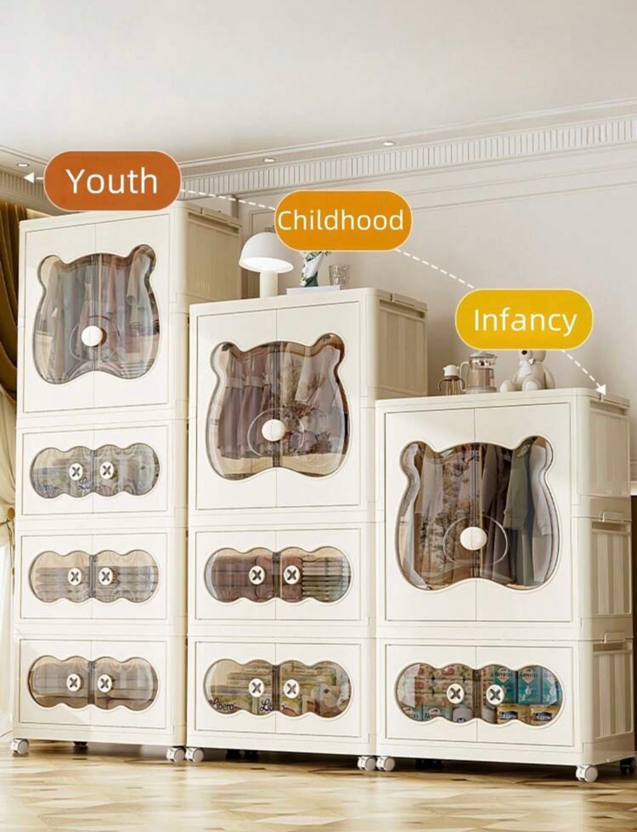TidyLiving™ Foldable Kids Wardrobe Closet with Storage Cabinets & Hanging Organizer