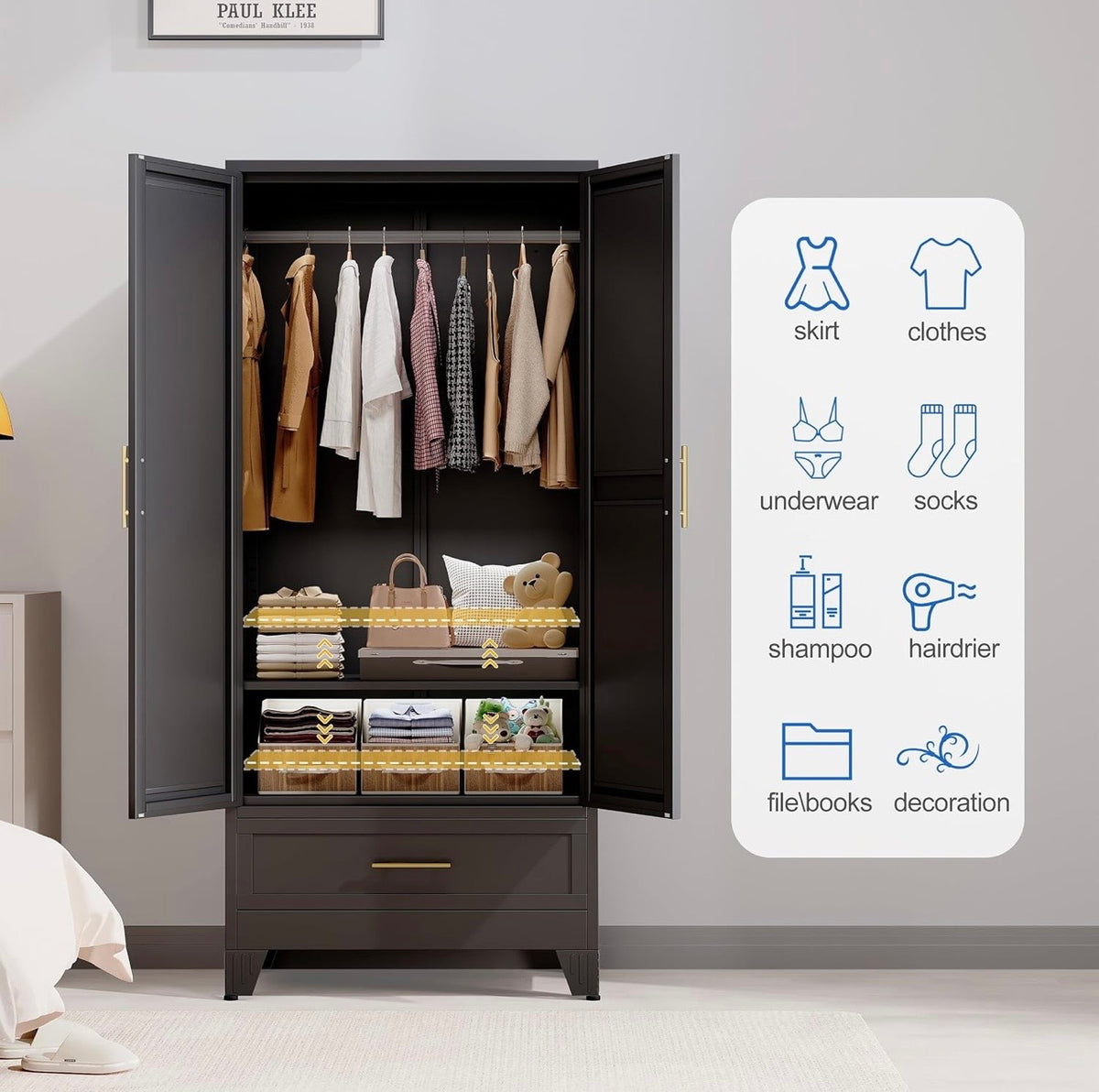 TidyLiving™ Aurelia 71” Freestanding Wardrobe with Adjustable Shelving & Hanging Rail