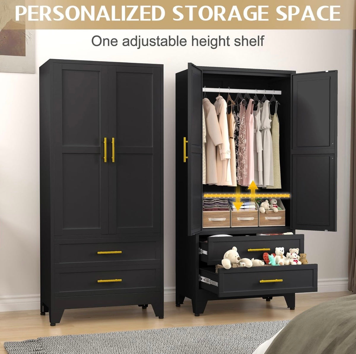 TidyLiving™ Aurelia 71” Freestanding Wardrobe with Adjustable Shelving & Hanging Rail