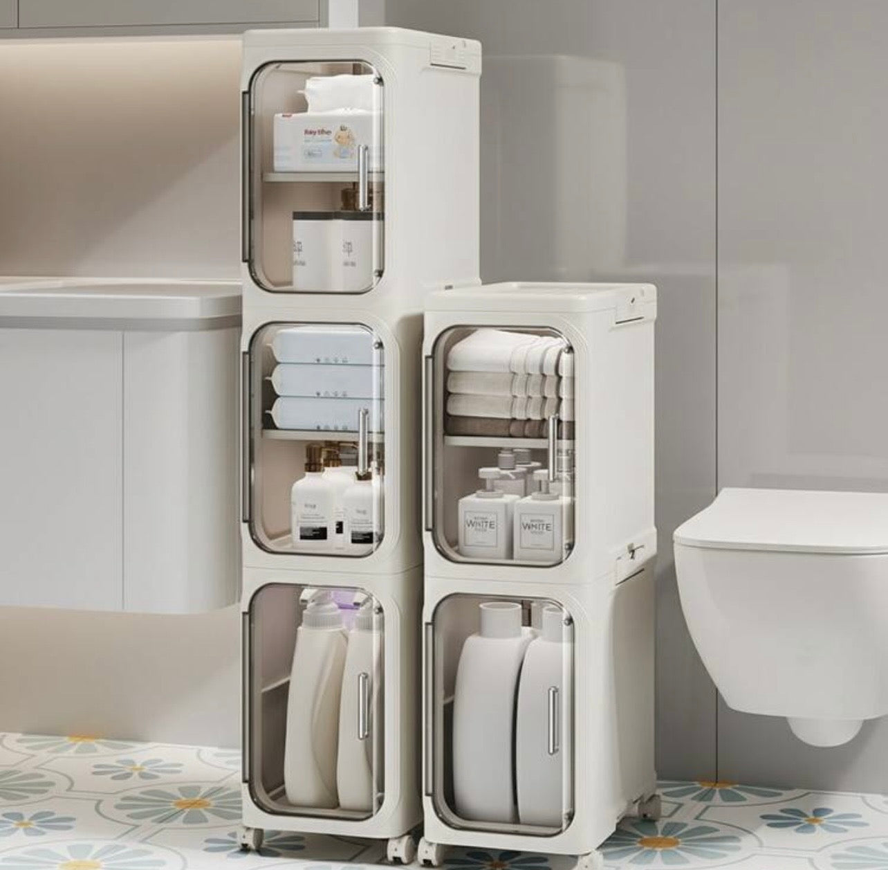 TidyLiving™ 4-Tier Slim Storage Cabinet with Clear Doors & Wheels