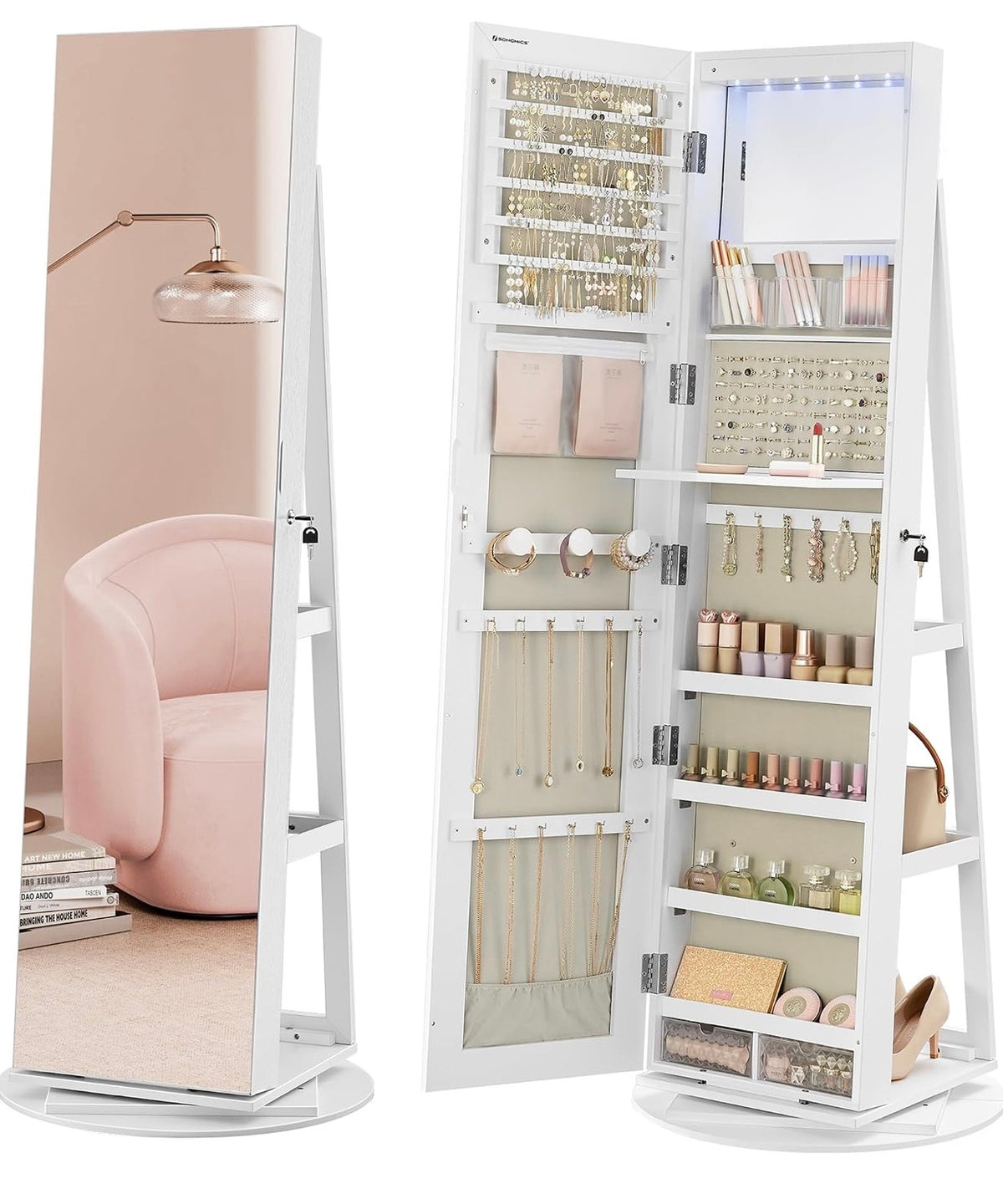 TidyLiving™ 3-in-1 Full-Length Mirror Jewelry Cabinet with 360° Swivel Storage