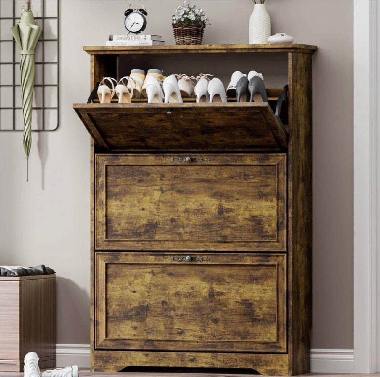 TidyLiving™ Rustic Flip-Door Shoe Storage Cabinet – Space Saving Entryway Organizer