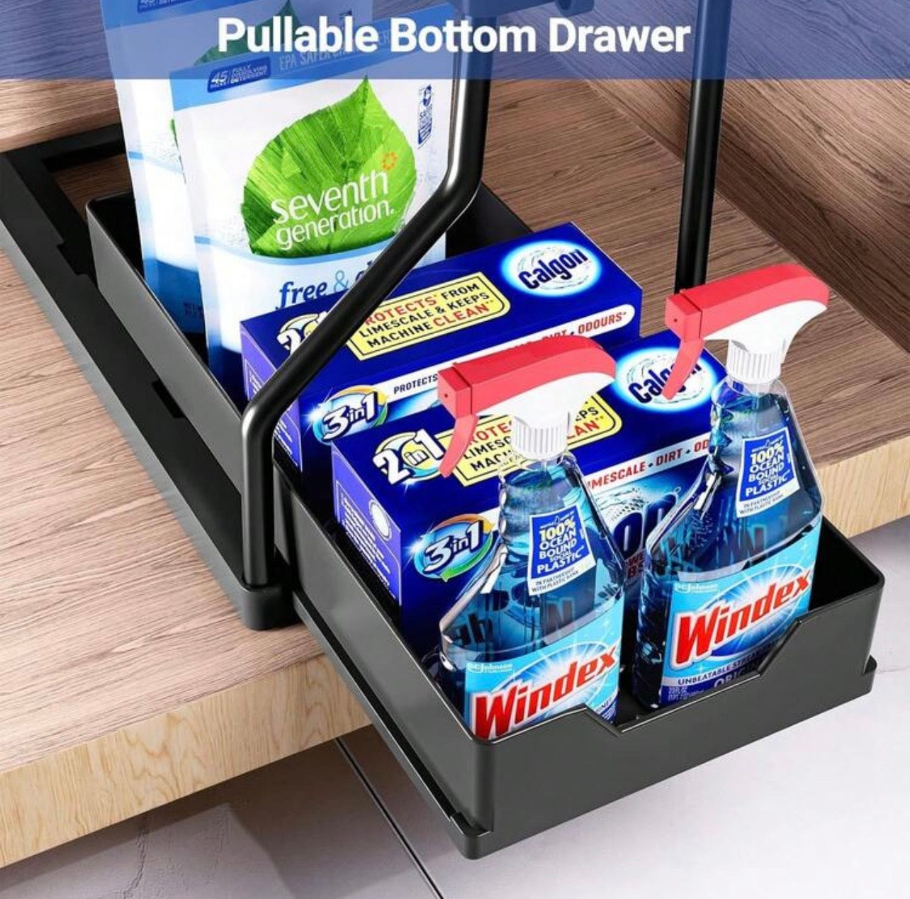 TidyLiving™ SlideOut Under Sink Organizer – 2-Tier Pull-Out Storage Rack with Hooks & Cups