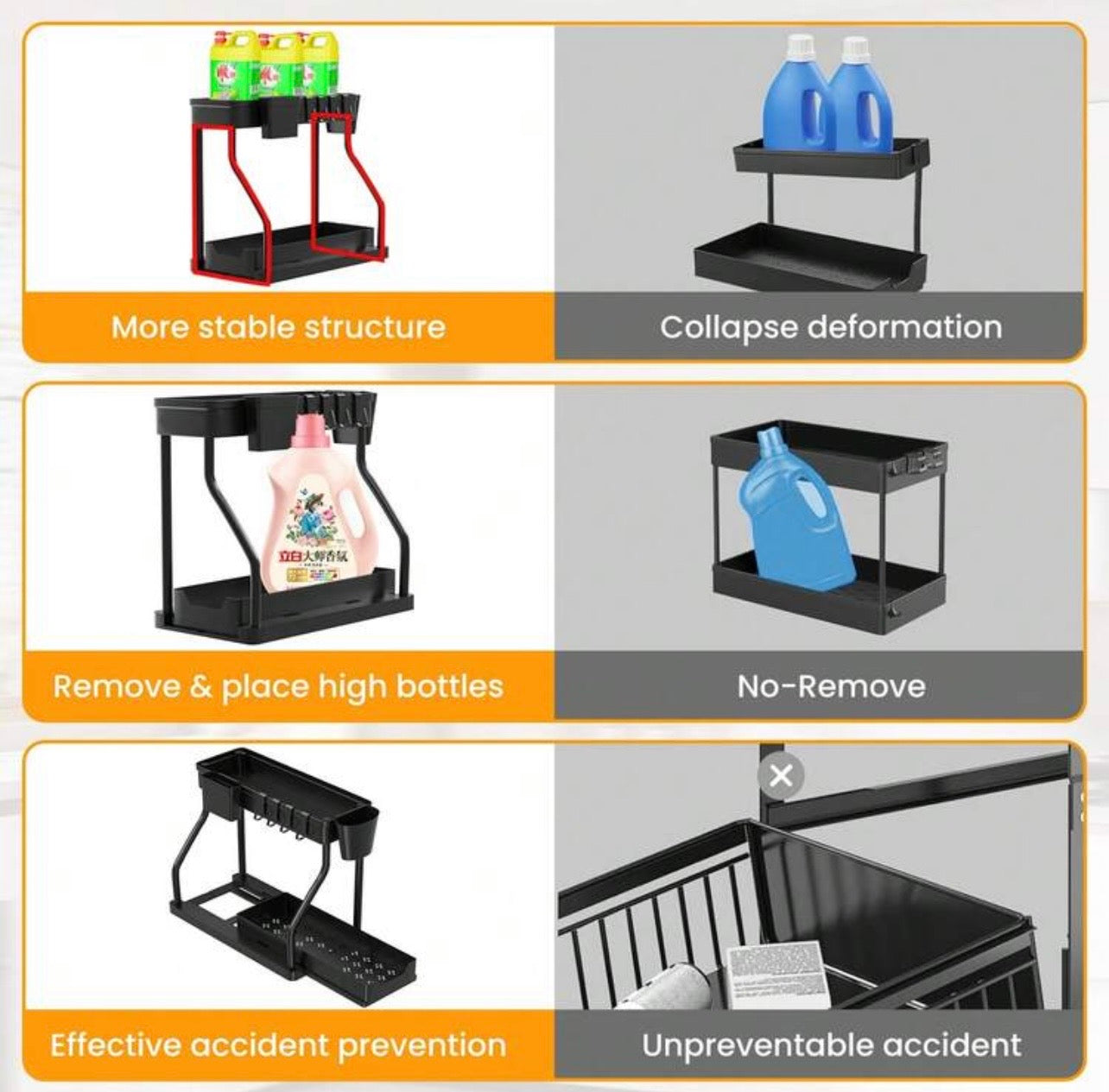 TidyLiving™ SlideOut Under Sink Organizer – 2-Tier Pull-Out Storage Rack with Hooks & Cups