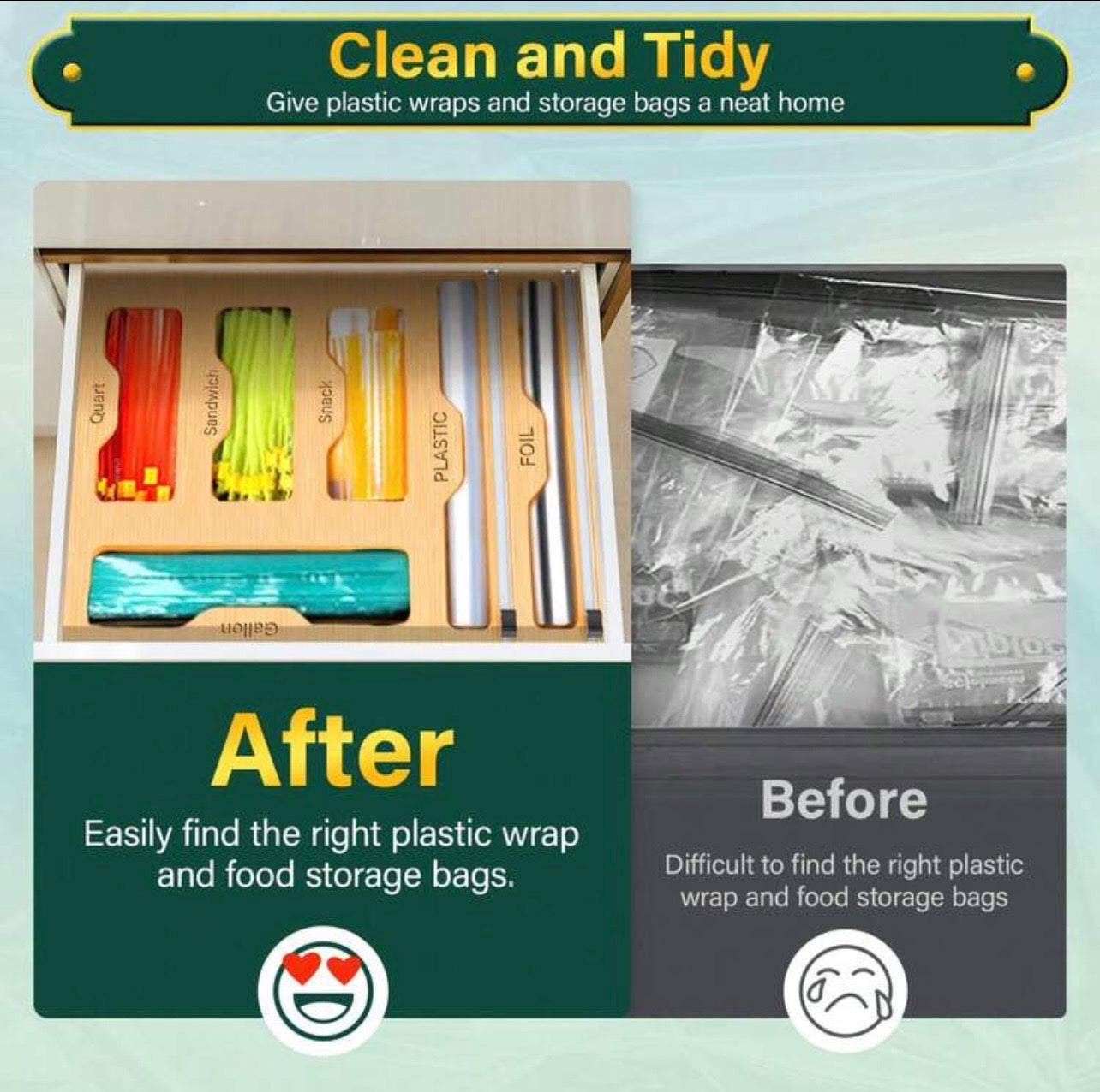 TidyLiving™ 6-in-1 Bamboo Bag Organizer & Wrap Dispenser