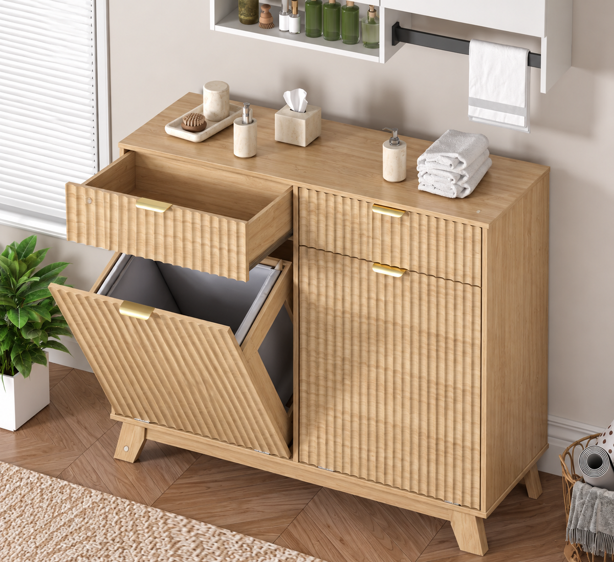 TidyLiving™ Double Tilt-Out Trash Can Cabinet with Concealed Storage