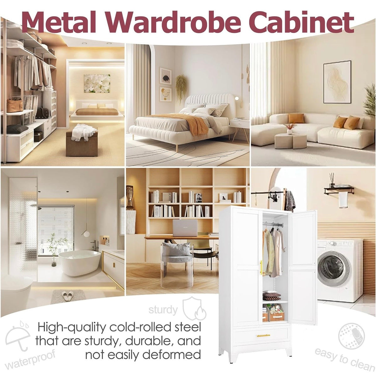 TidyLiving™ Aurelia 71” Freestanding Wardrobe with Adjustable Shelving & Hanging Rail