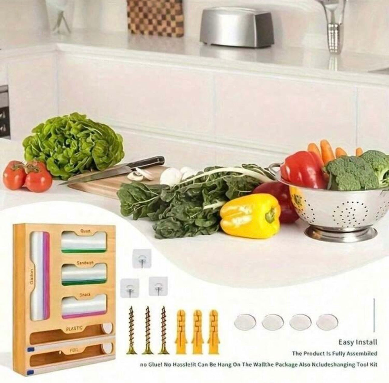 TidyLiving™ 6-in-1 Bamboo Bag Organizer & Wrap Dispenser