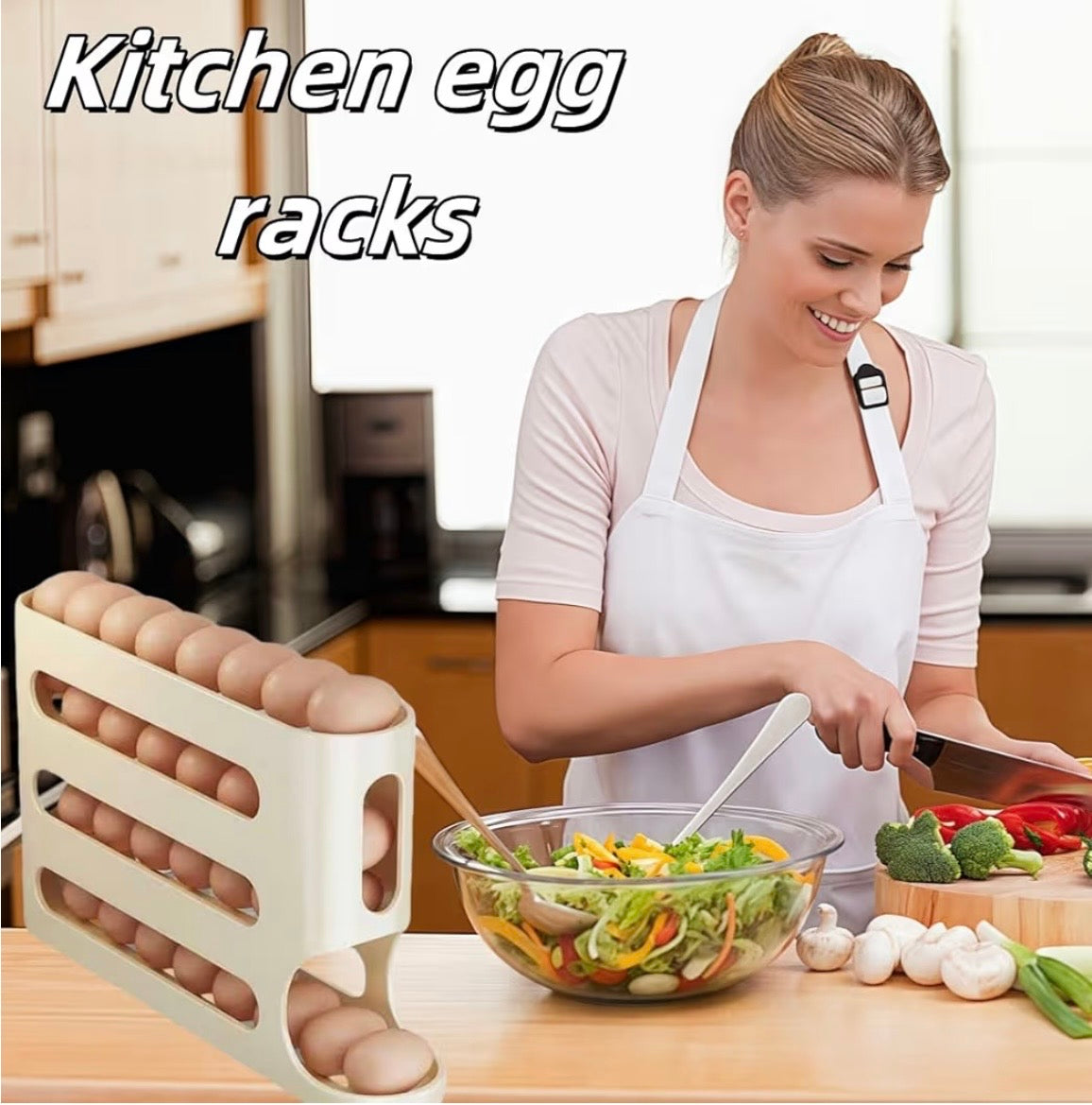TidyLiving™ Auto Rolling Egg Organizer – Space-Saving Fridge Egg Holder (Holds 30 Eggs)