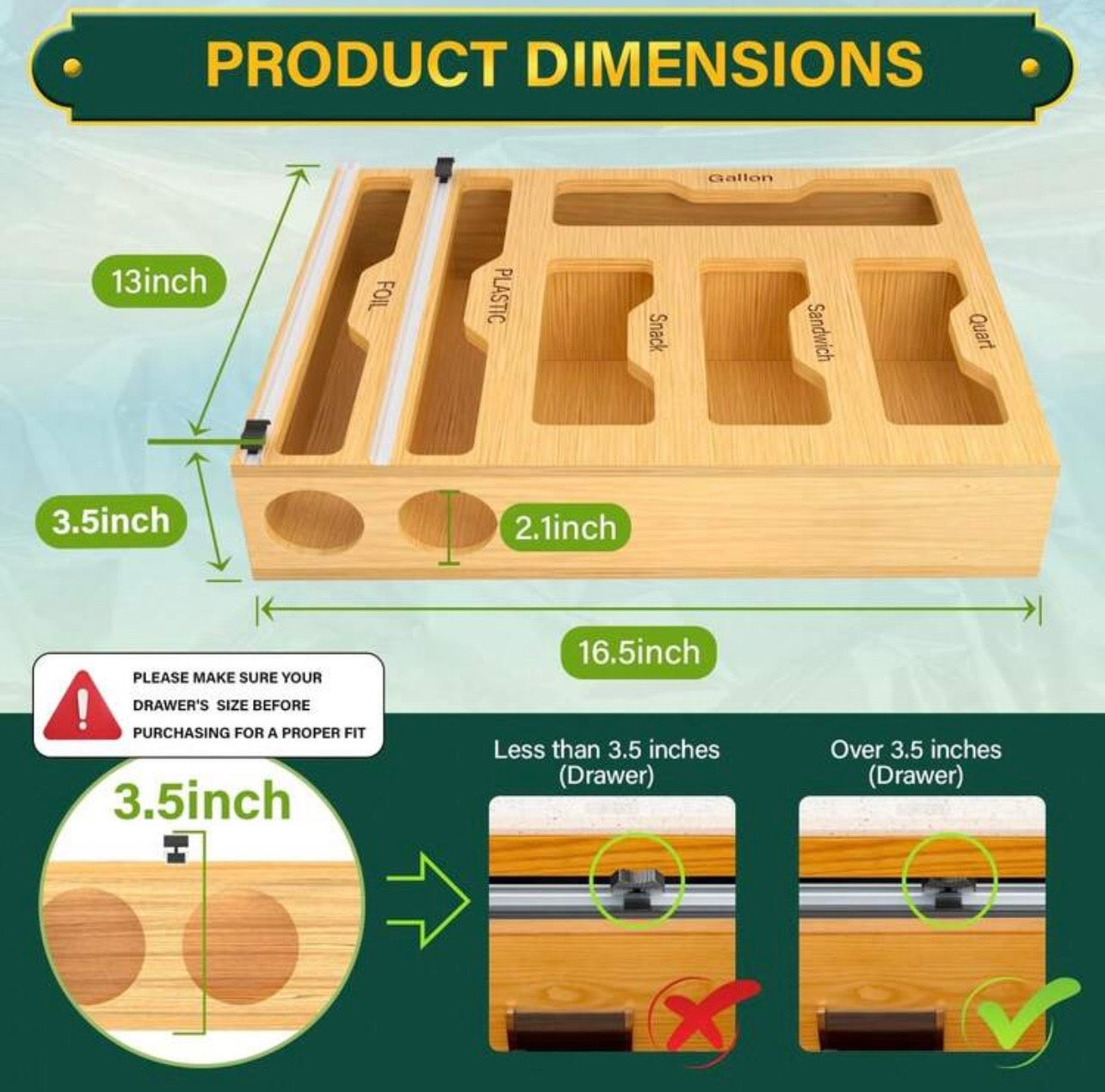 TidyLiving™ 6-in-1 Bamboo Bag Organizer & Wrap Dispenser