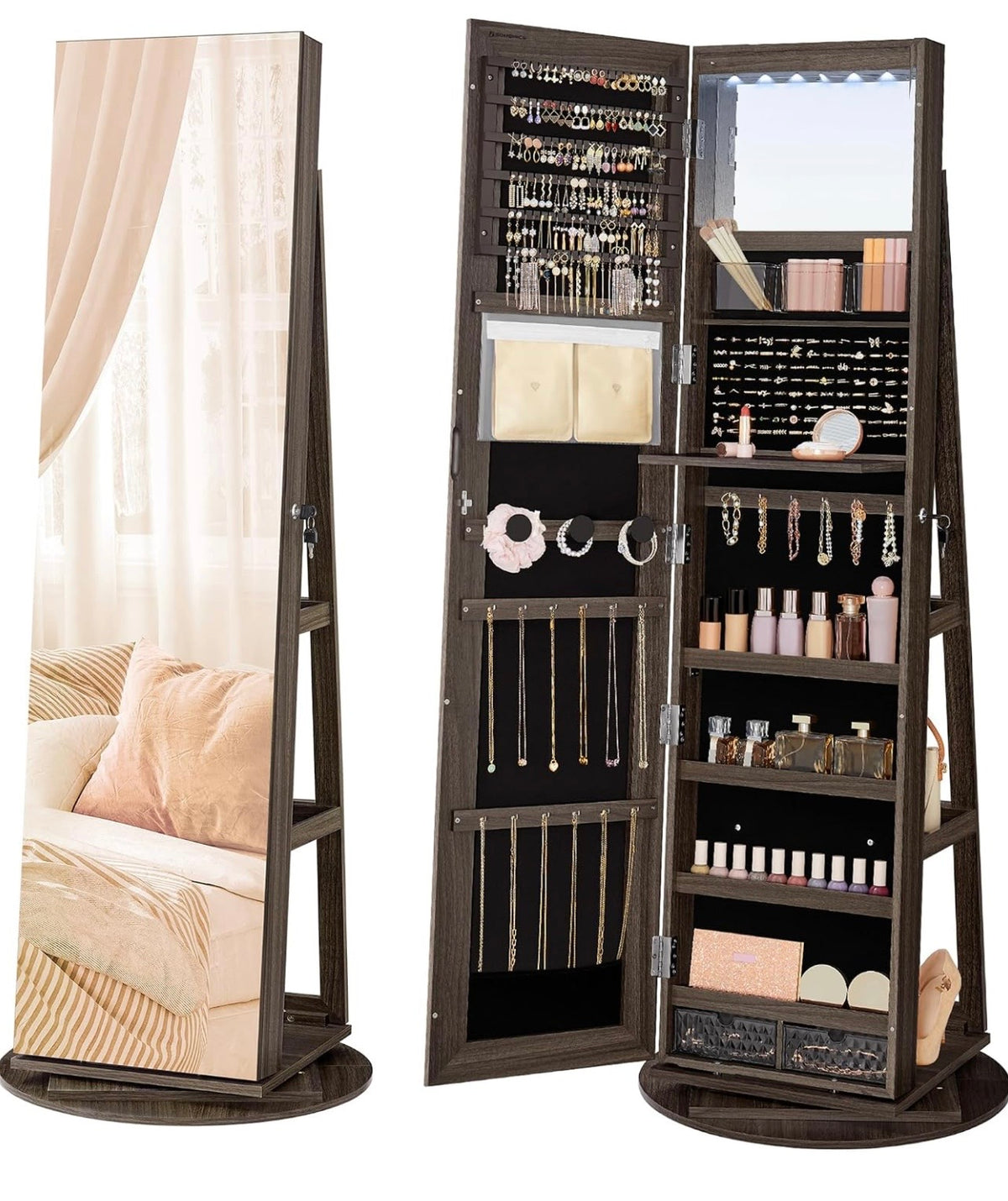TidyLiving™ 3-in-1 Full-Length Mirror Jewelry Cabinet with 360° Swivel Storage
