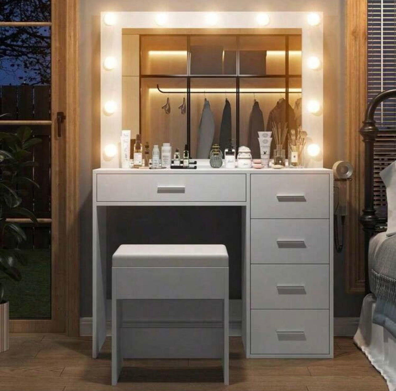 TidyLiving™ Hollywood LED Makeup Vanity with Mirror, 5 Drawers & Stool