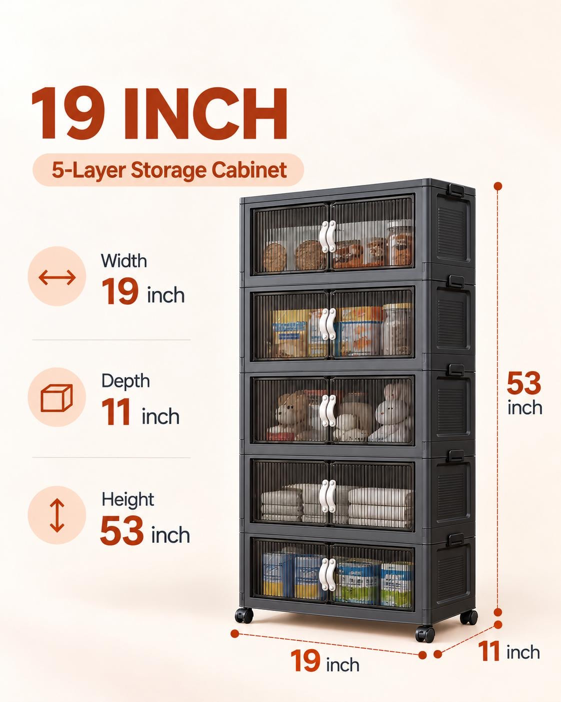 TidyLiving™ Foldable Stackable Storage Cabinet with Doors & Wheels