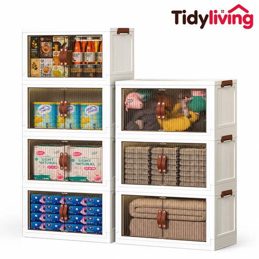TidyLiving™ Foldable Stackable Storage Cabinet with Doors & Wheels