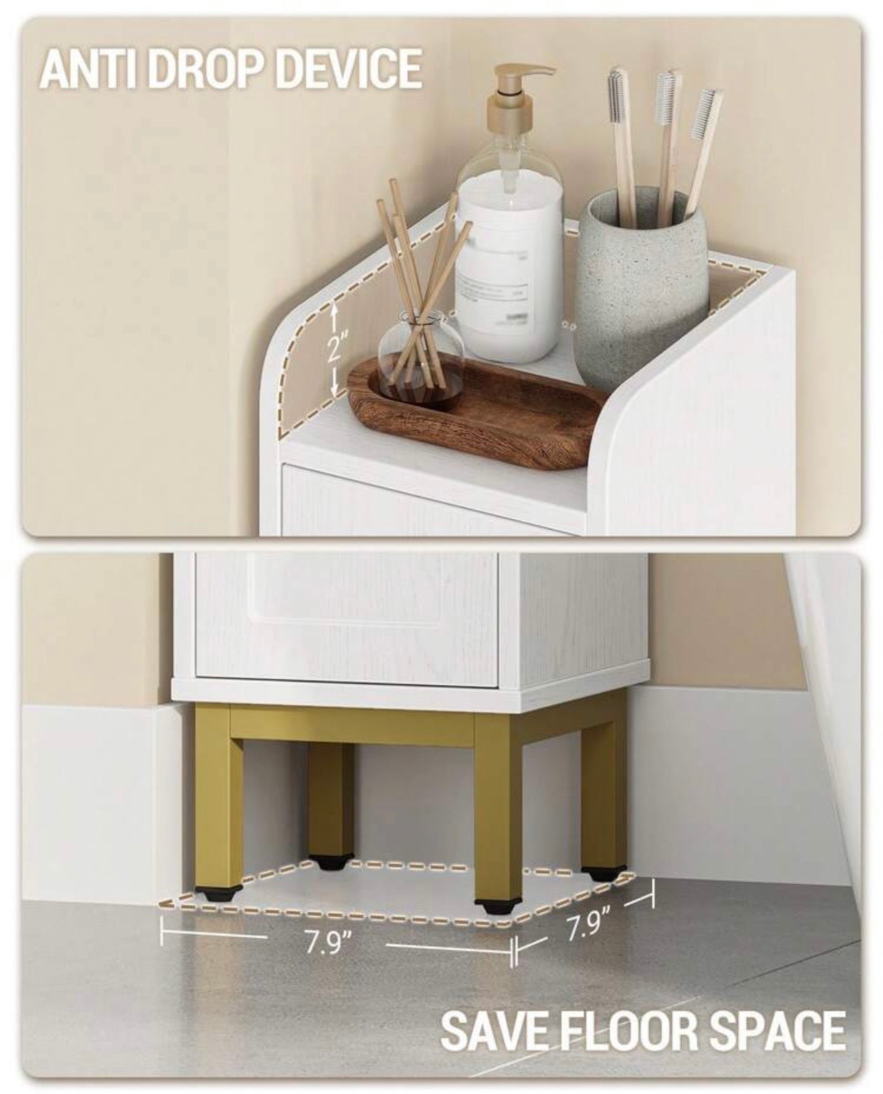 TidyLiving™ Slim Bathroom Storage Cabinet – 3-Door Freestanding Narrow Linen & Toilet Organizer
