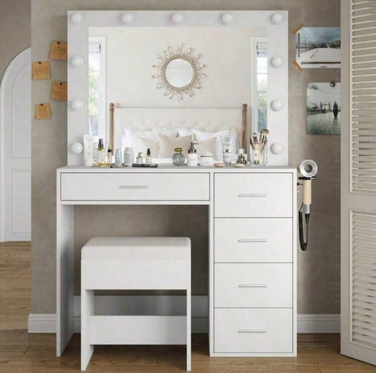 TidyLiving™ Hollywood LED Makeup Vanity with Mirror, 5 Drawers & Stool