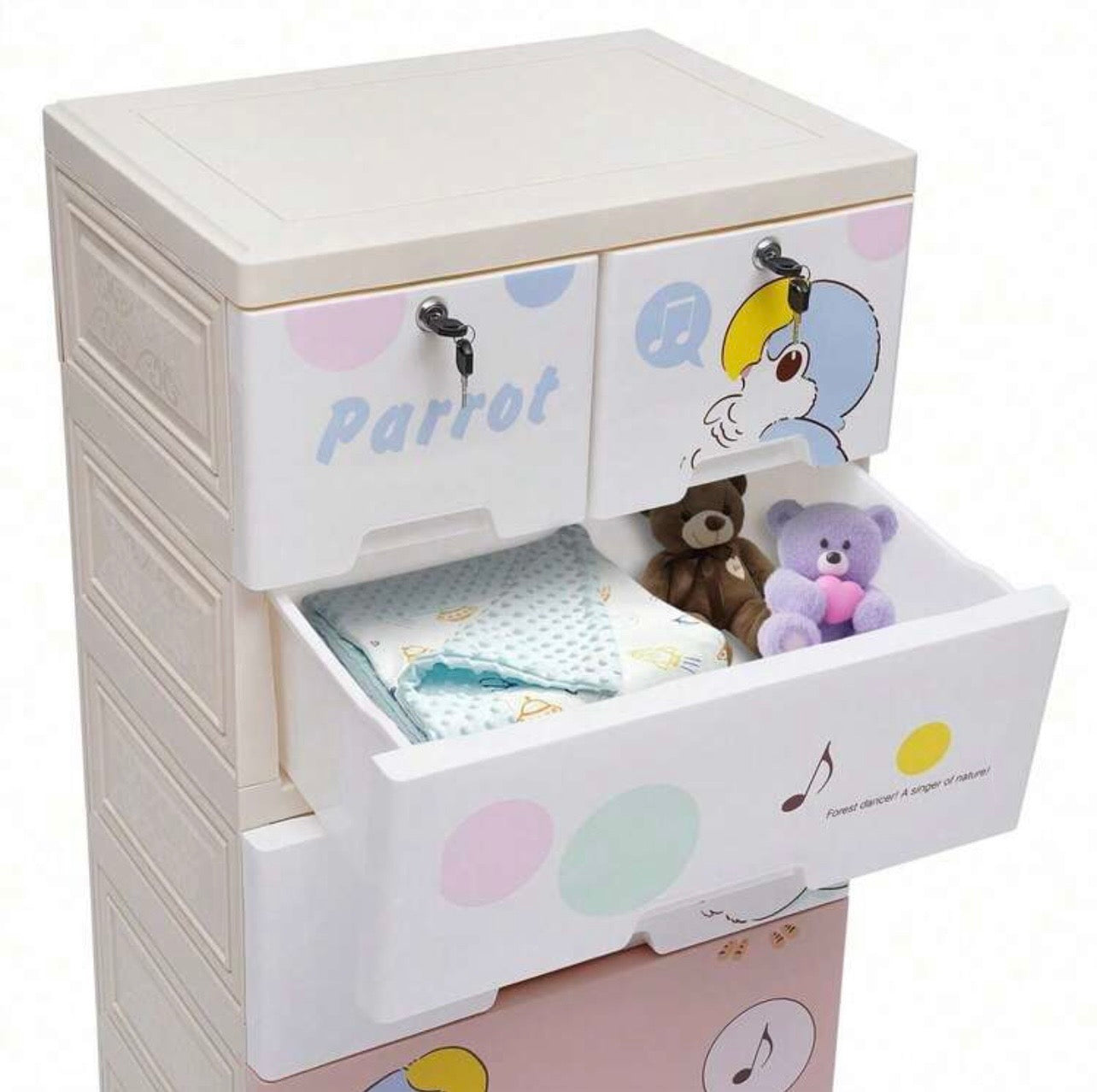TidyLiving™ KidsLock Storage Dresser – 5 Drawer Plastic Organizer Cabinet with Lockable Top Drawers