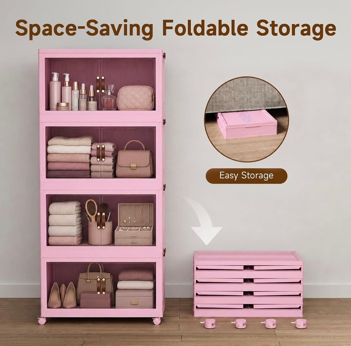 TidyLiving™ Foldable Stackable Storage Cabinet with Doors & Wheels