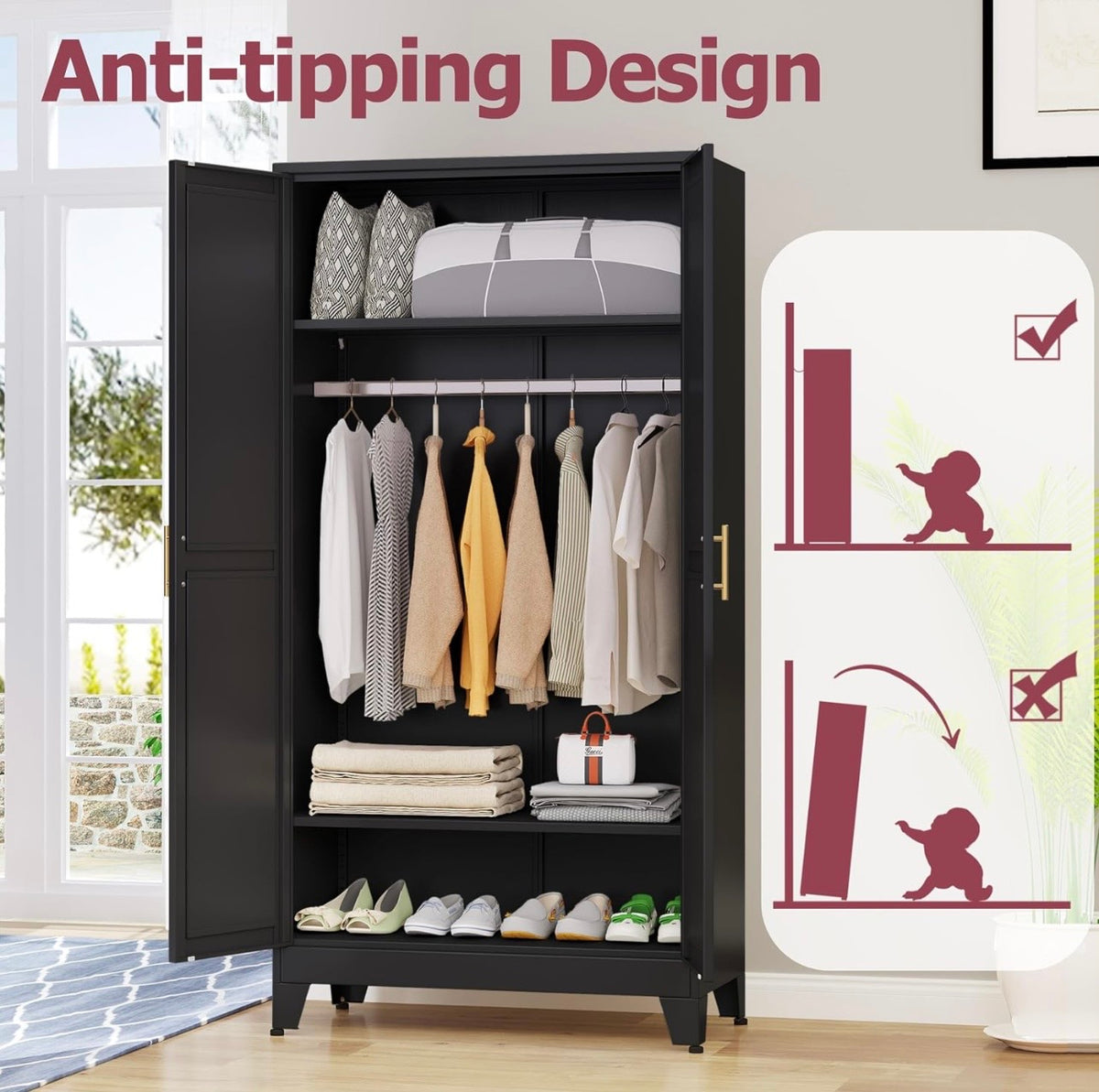 TidyLiving™ Aurelia 71” Freestanding Wardrobe with Adjustable Shelving & Hanging Rail