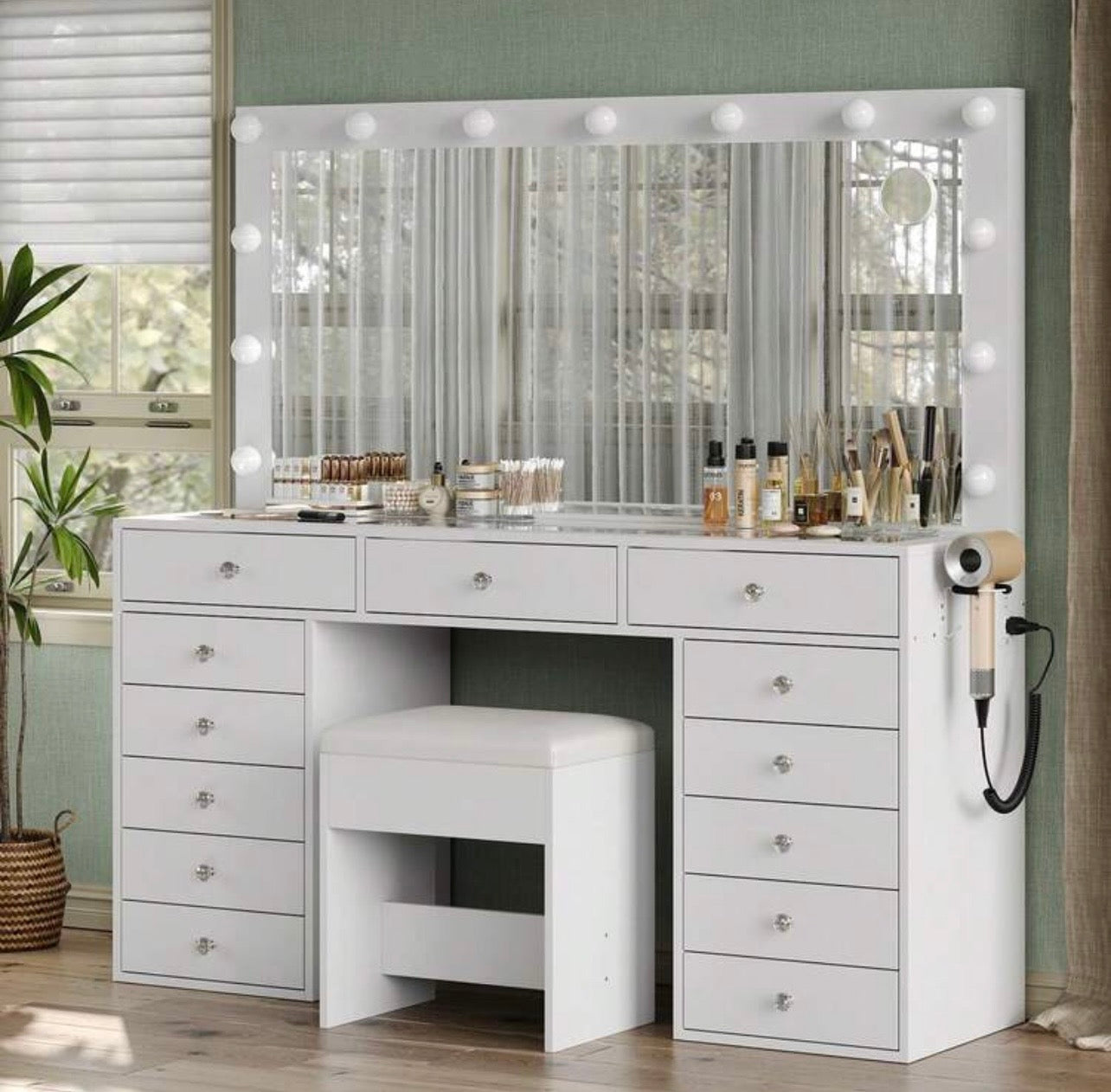 TidyLiving™ Luxury Hollywood Makeup Vanity with LED Lights & 13 Drawers