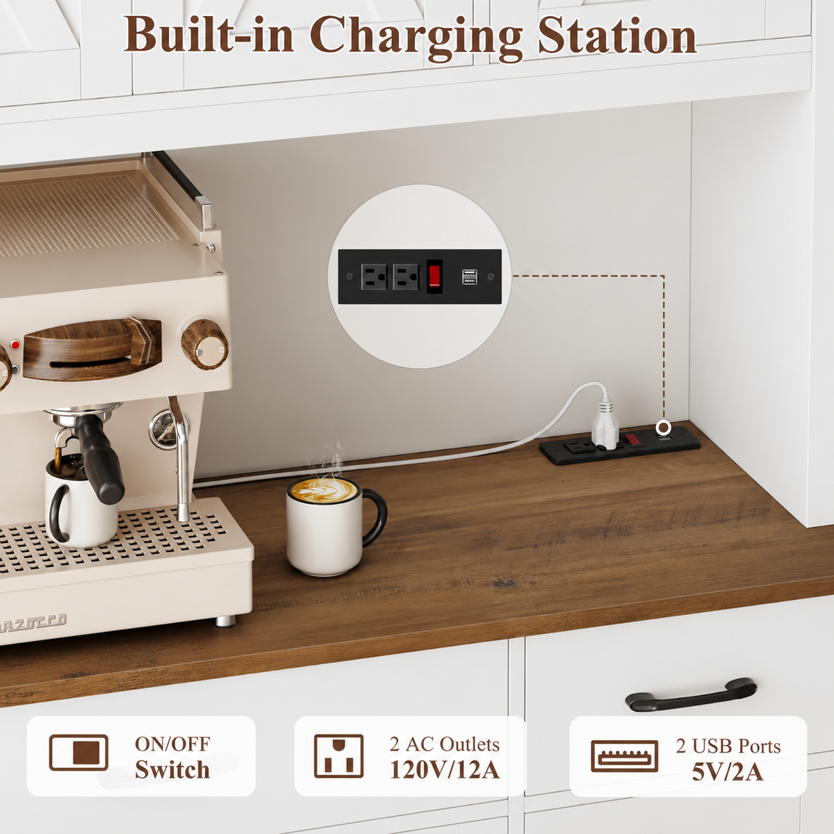 TidyLiving™ Farmhouse Kitchen Pantry & Storage Hutch with Charging Station
