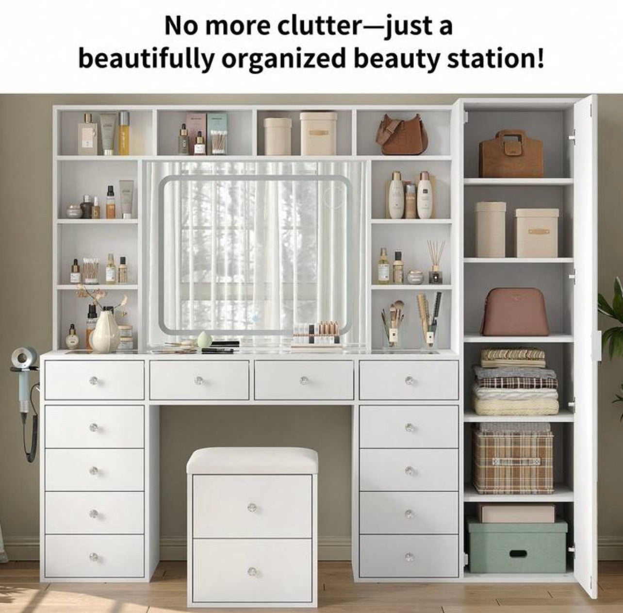 TidyLiving™ Luxury LED Makeup Vanity with Full-Length Mirror & Storage