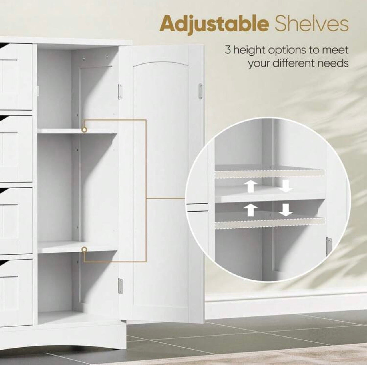 TidyLiving™ Bathroom Storage Cabinet with 4 Drawers & Adjustable Shelves – Freestanding Bathroom Organizer