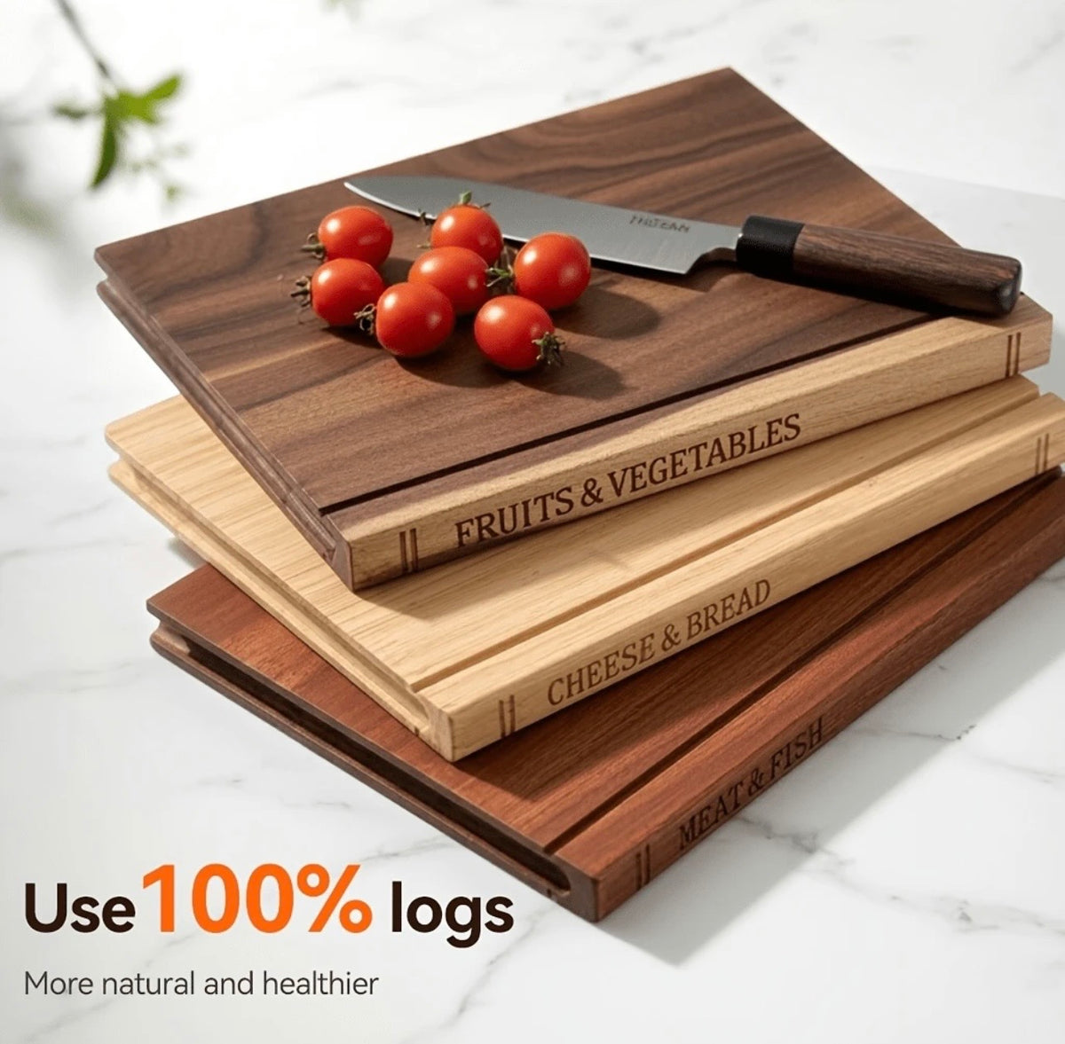 TidyLiving™ TrioPrep Cutting Board Set – 3-Piece Acacia Wood Boards with Storage Stand